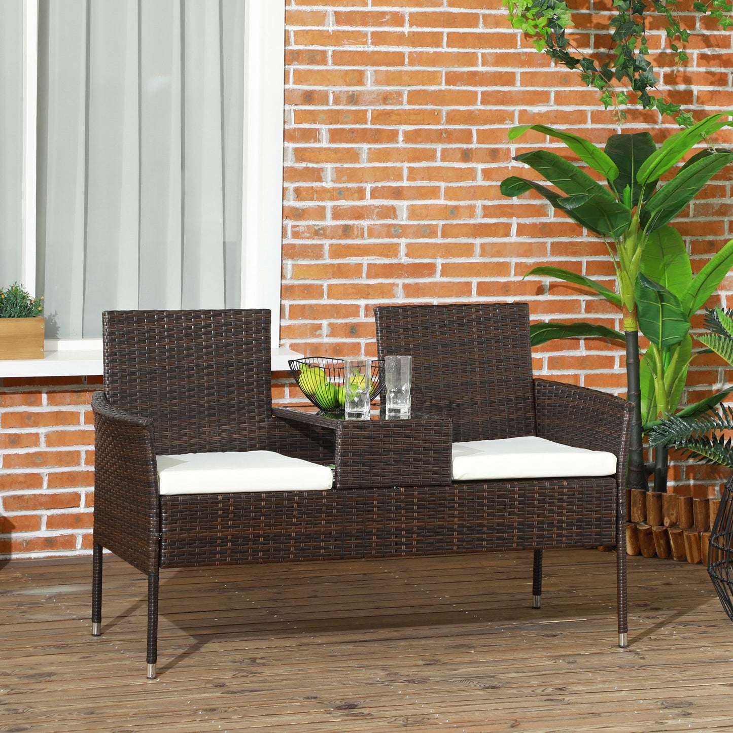 Two-Seat Rattan Chair, with Middle Table