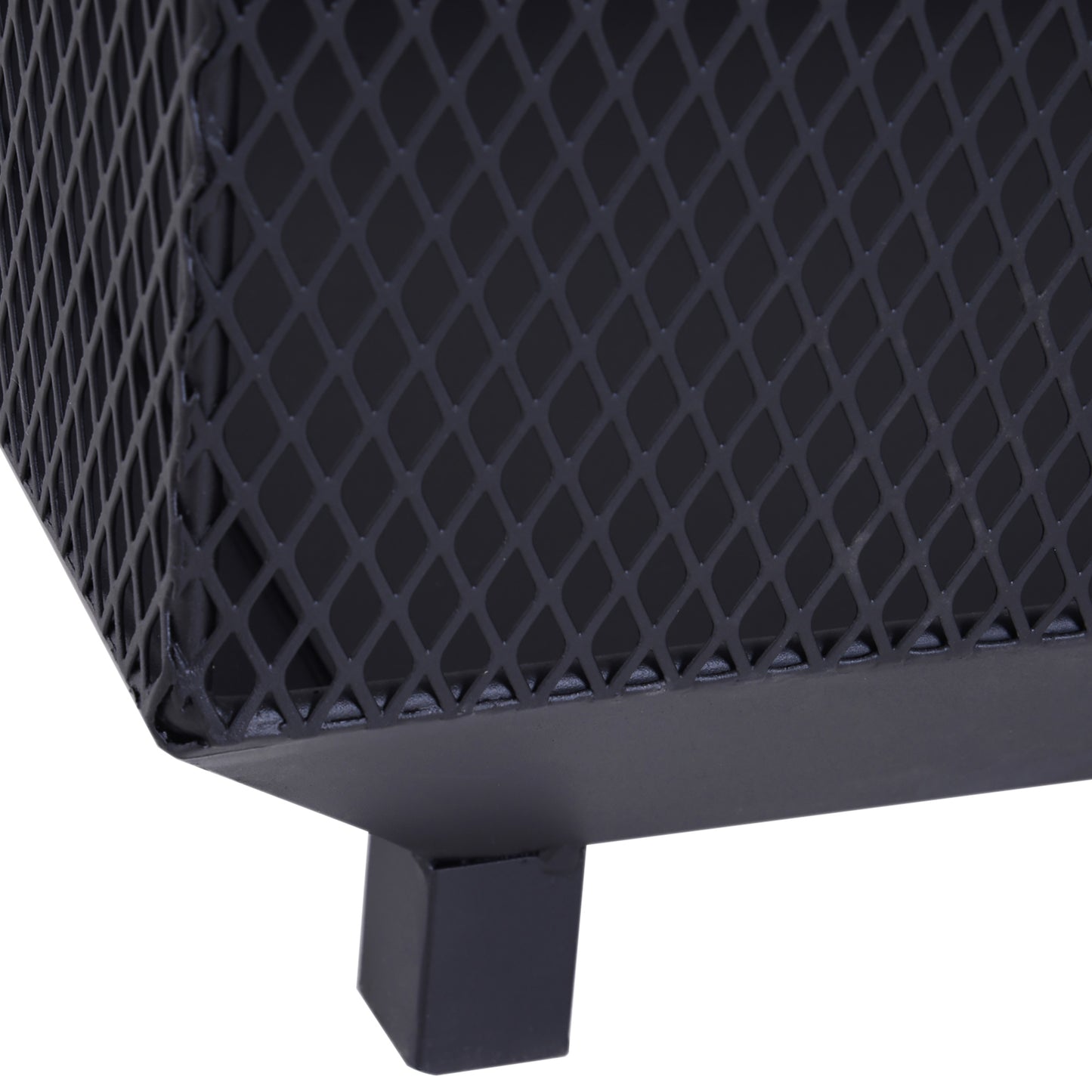 Metal Square Fire Pit Outdoor Mesh Firepit Brazier w/ Lid, Log Grate