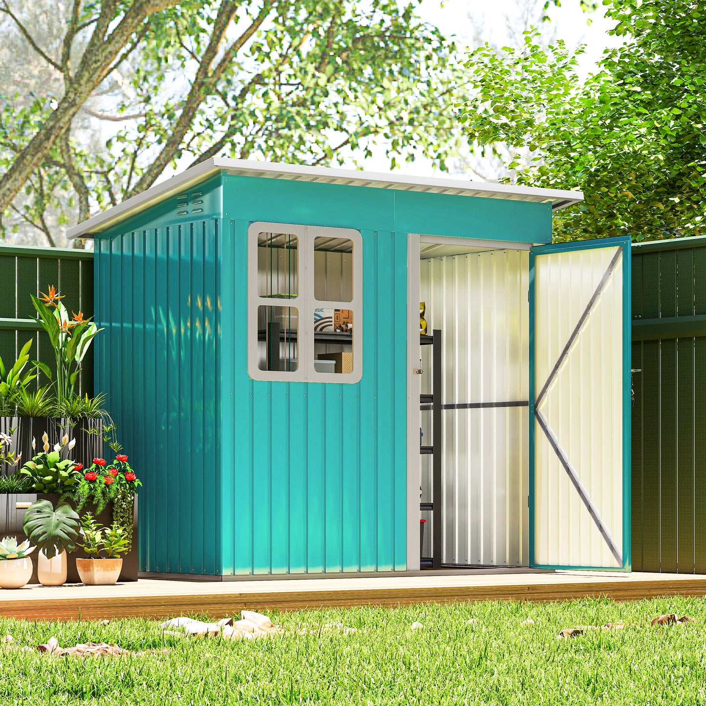 7 x 4ft Galvanised Steel Garden Shed, with Lock