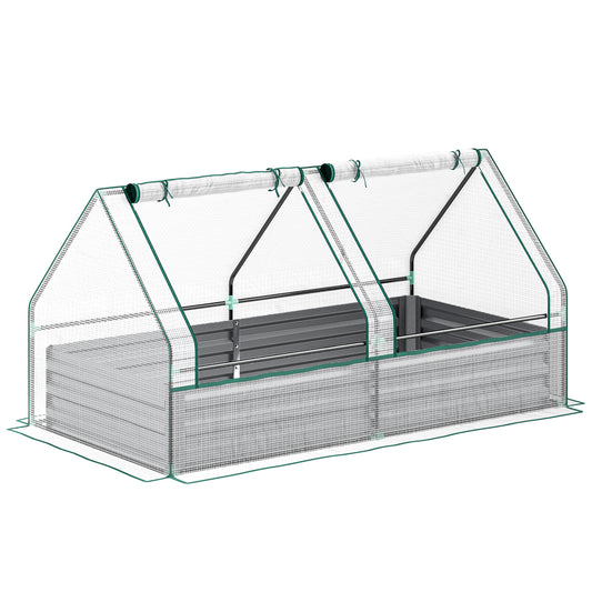 Metal Planter Box with Cover, Raised Garden Bed with Greenhouse (1)