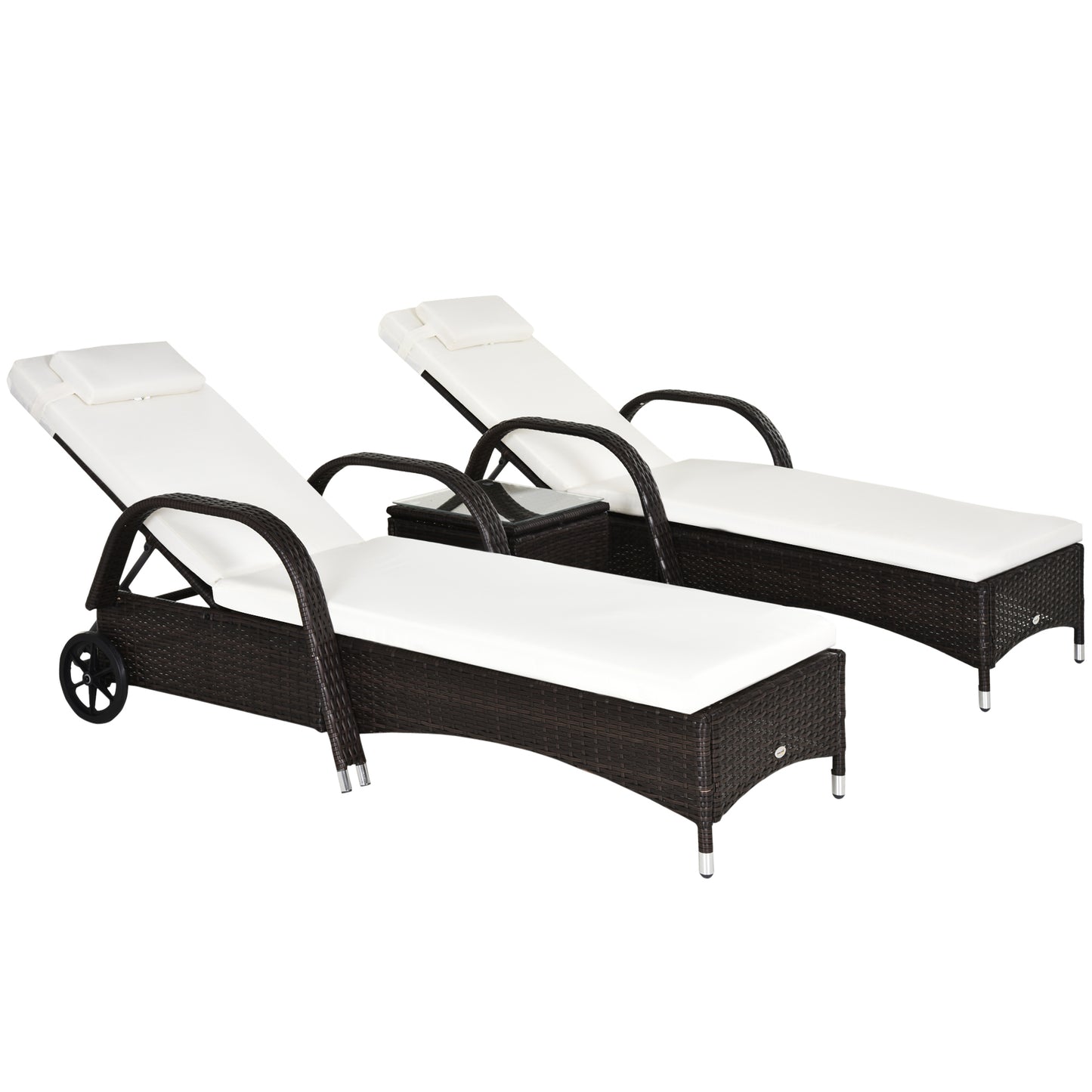 Rattan Sun Loungers for Garden Set of 2 with Side Table