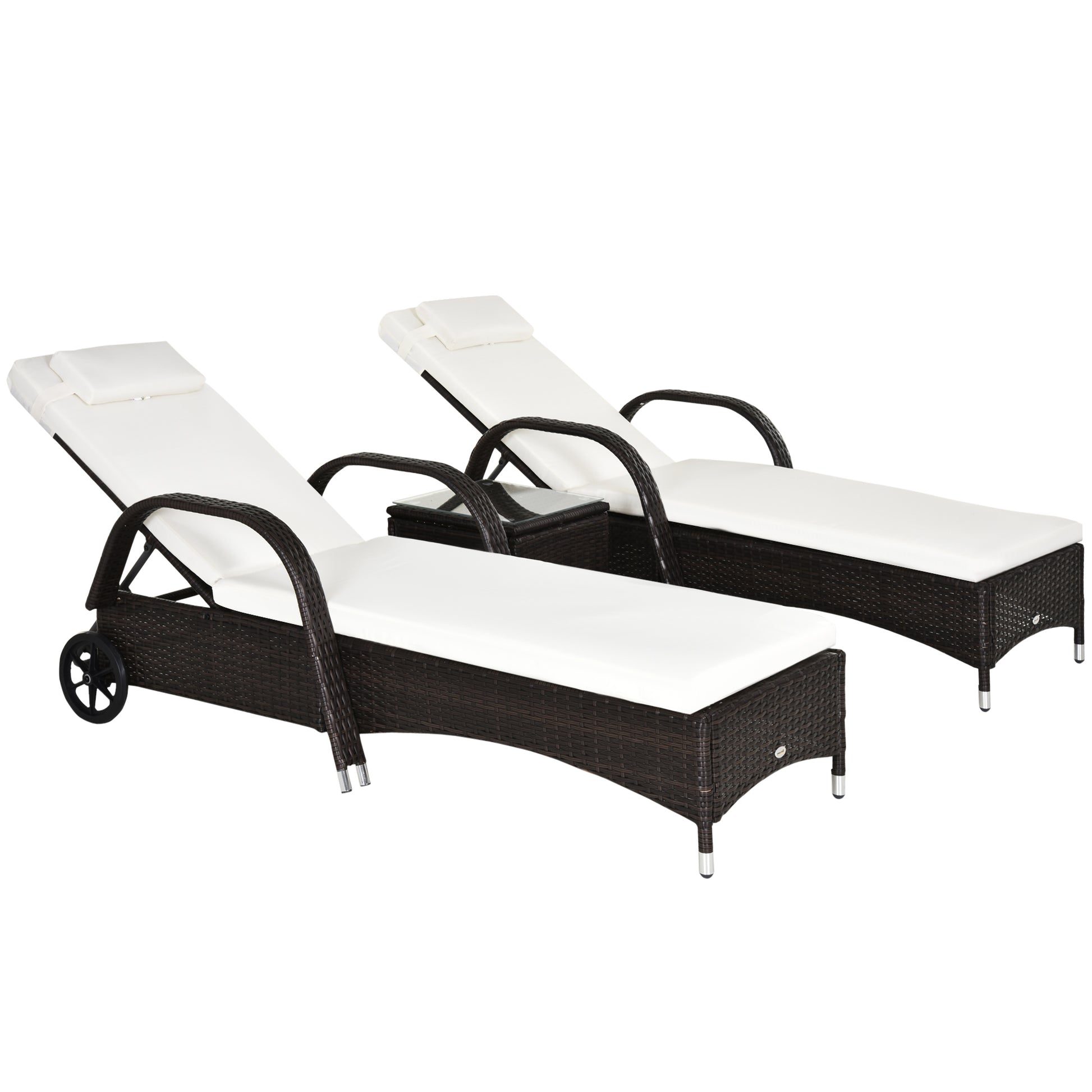 Rattan Sun Loungers for Garden Set of 2 with Side Table