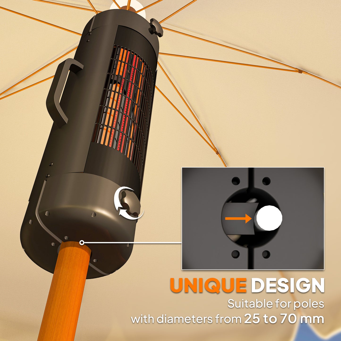 Patio Parasol Heater, Electric Umbrella Mounted Heater