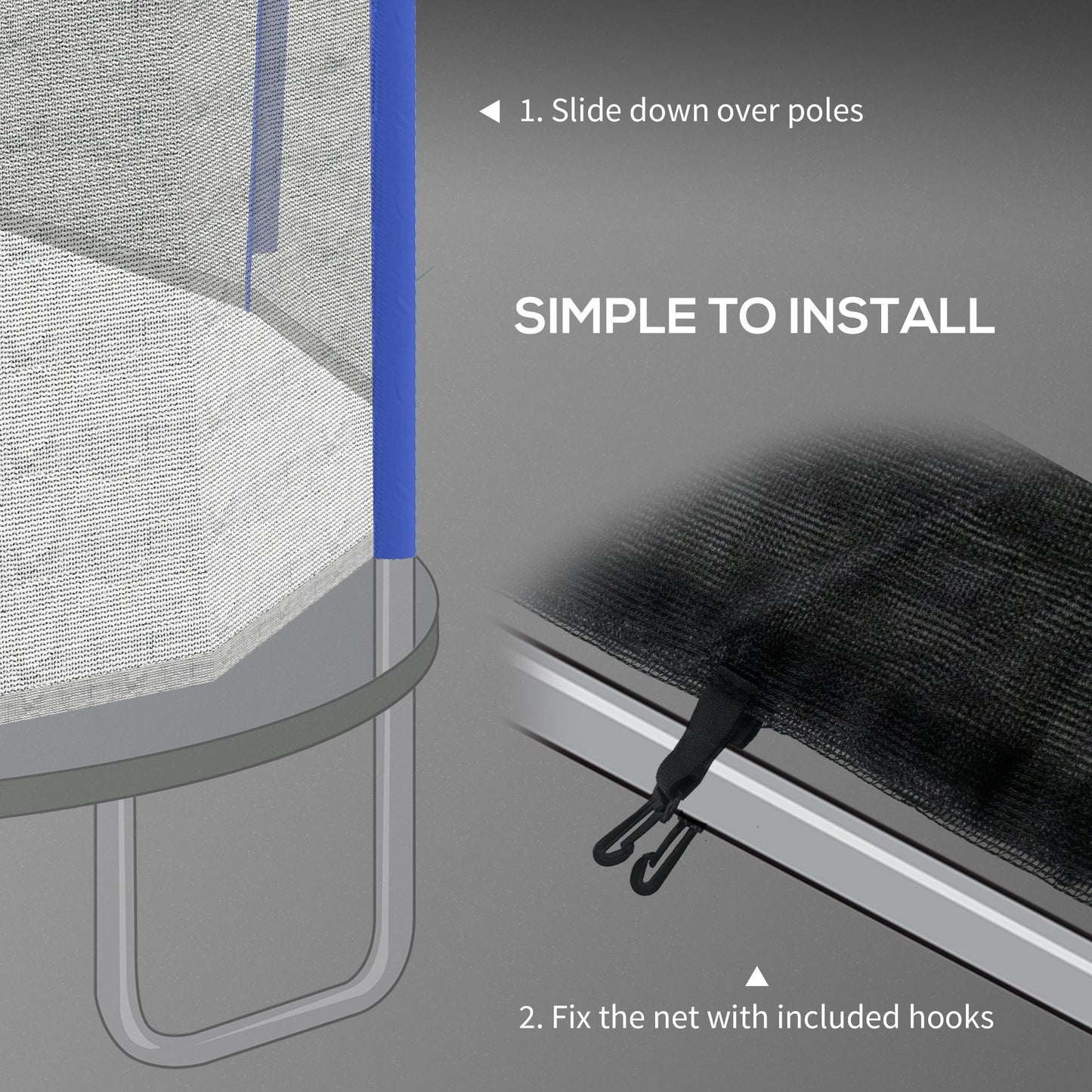 8ft Trampoline Net Replacement with 6 Plastic Pole Covers
