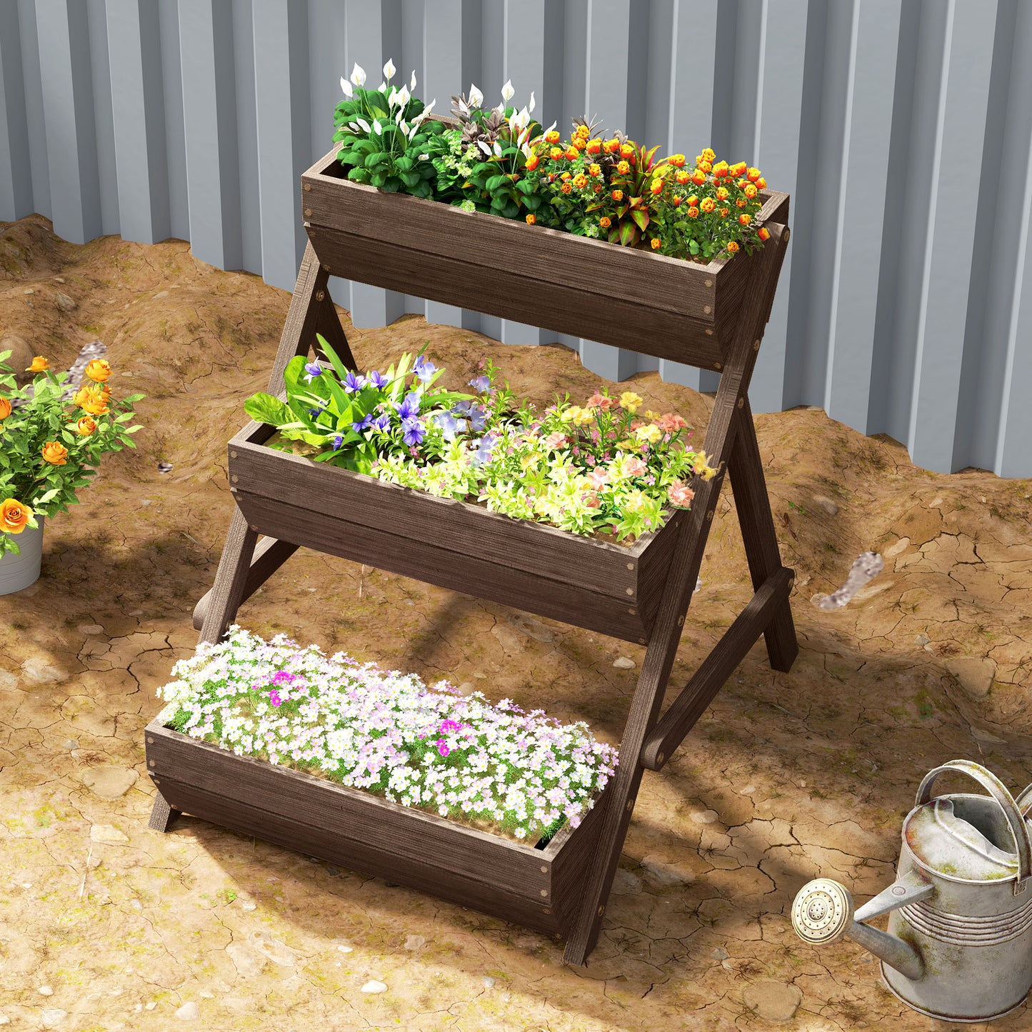 3 Tier Raised Garden Bed Wooden Elevated Planter Box Kit