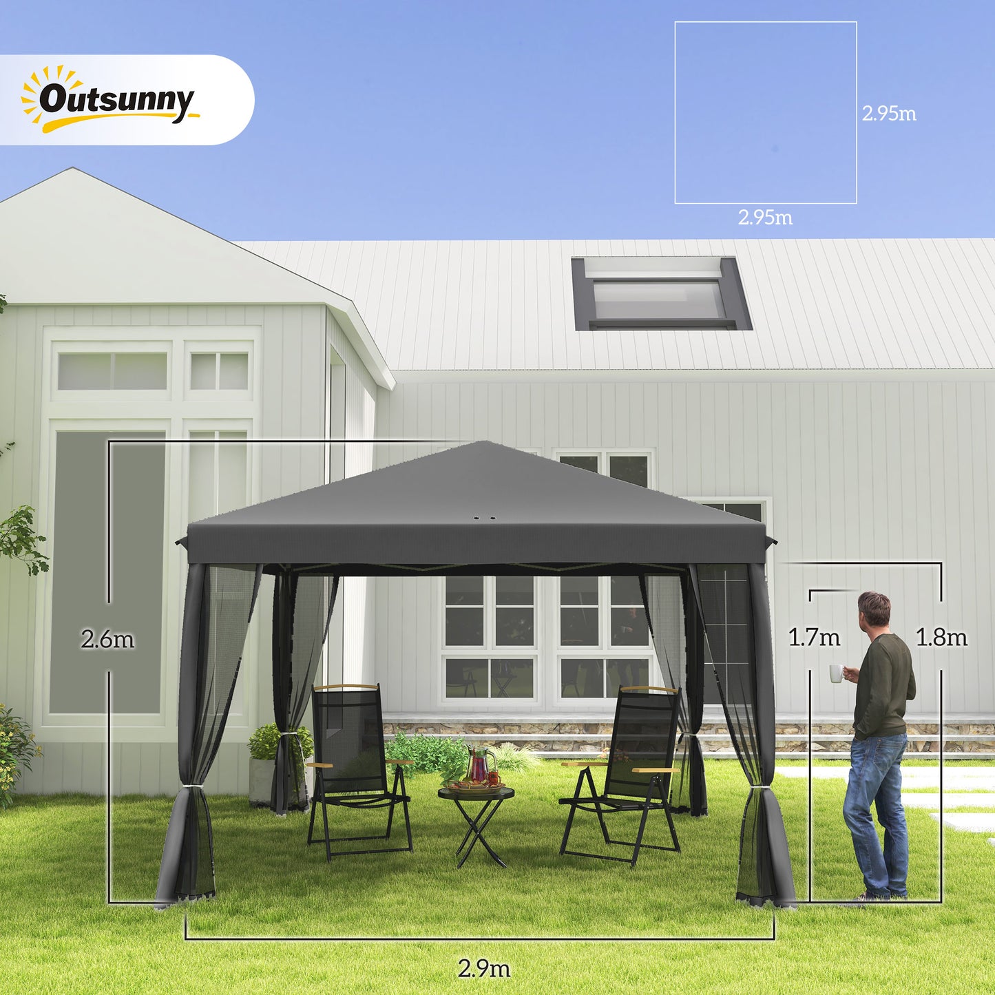 3 x 3 m Pop Up Gazebo, 420D Garden Tent Canopy