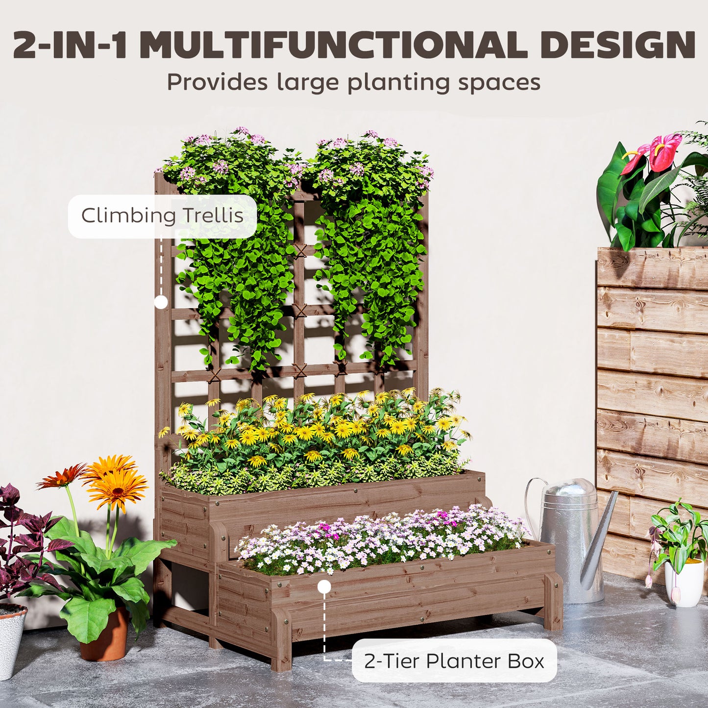 2-Tier Raised Garden Bed with Trellis