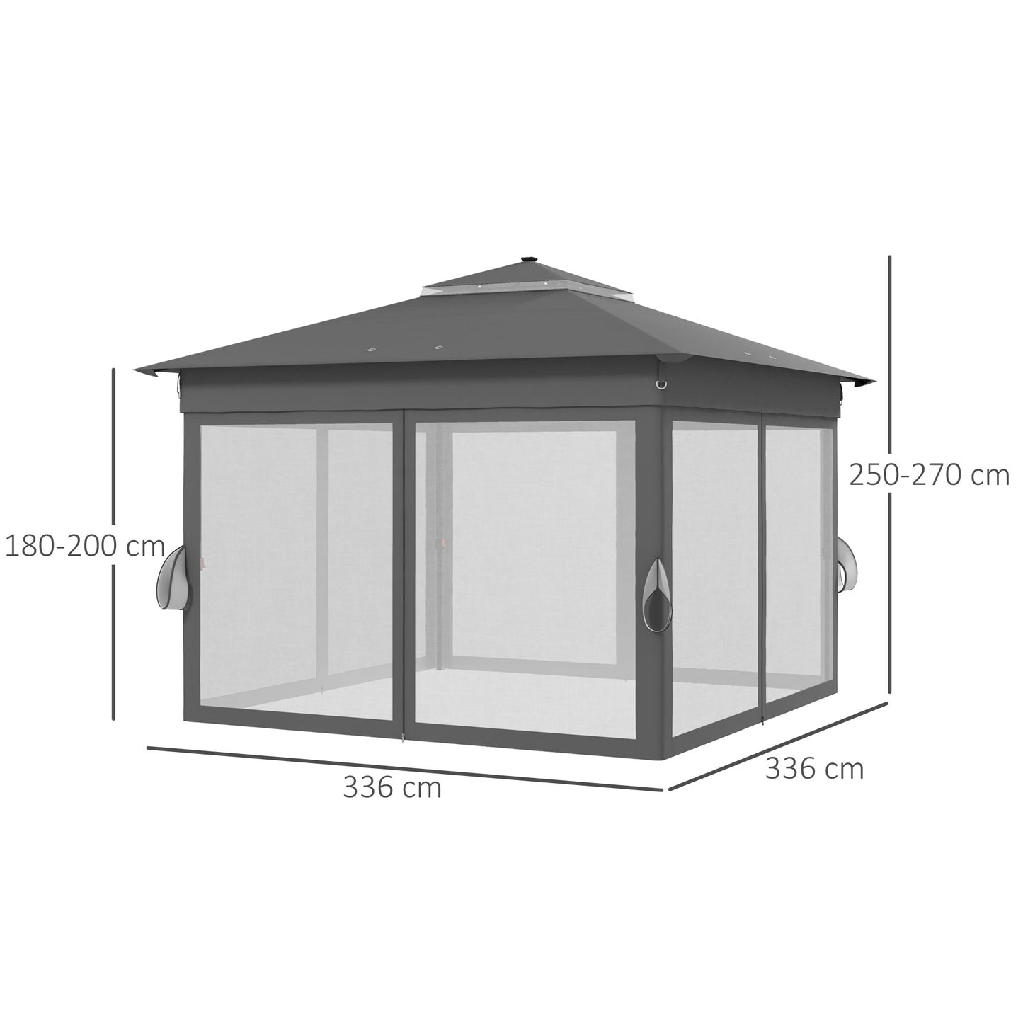 3.36 x 3.36m Pop Up Gazebo Party Tent with Solar-Powered LED Lights