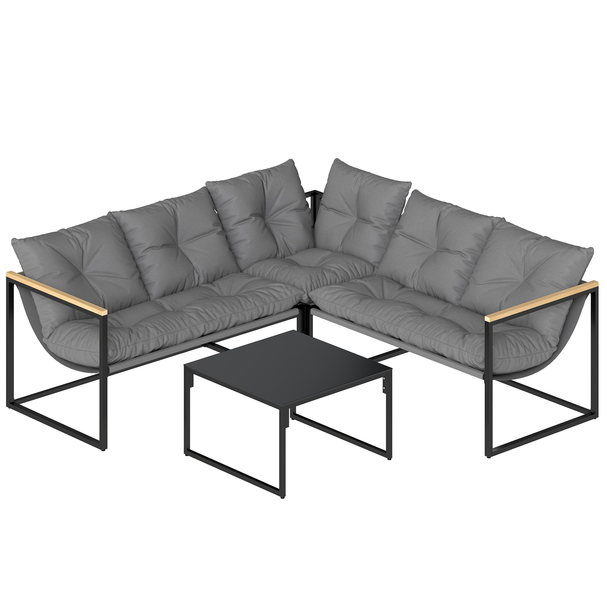 4 Piece Garden Furniture Set with Thick Cushions and Coffee Table
