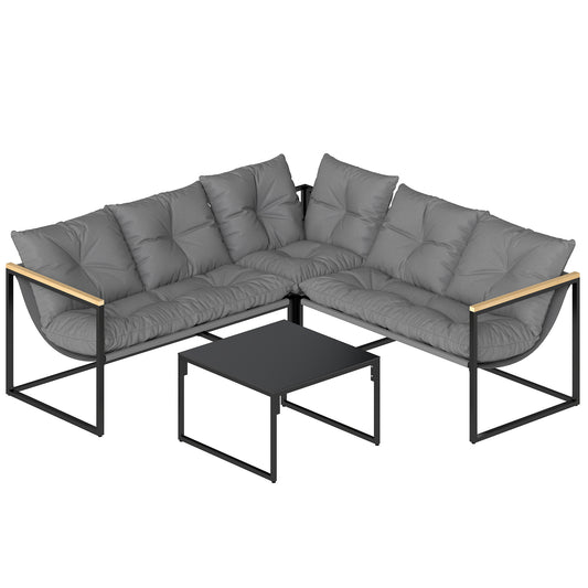 4 Piece Garden Furniture Set with Thick Cushions and Coffee Table