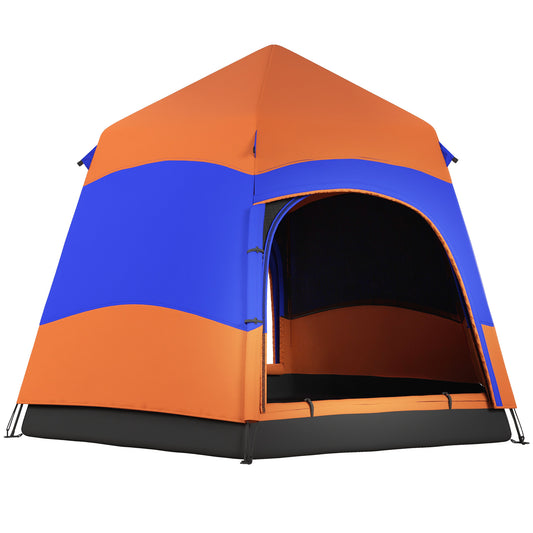 Six Man Hexagon Camping Tent with Hang Hook and Carry Bag - Orange and