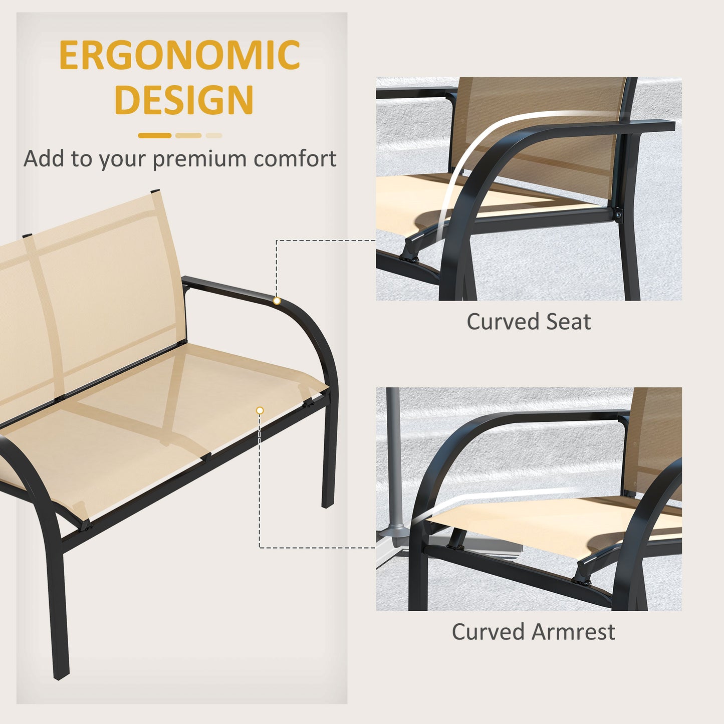 Four-Piece Curved Steel Garden Dining Set  - Beige/Grey