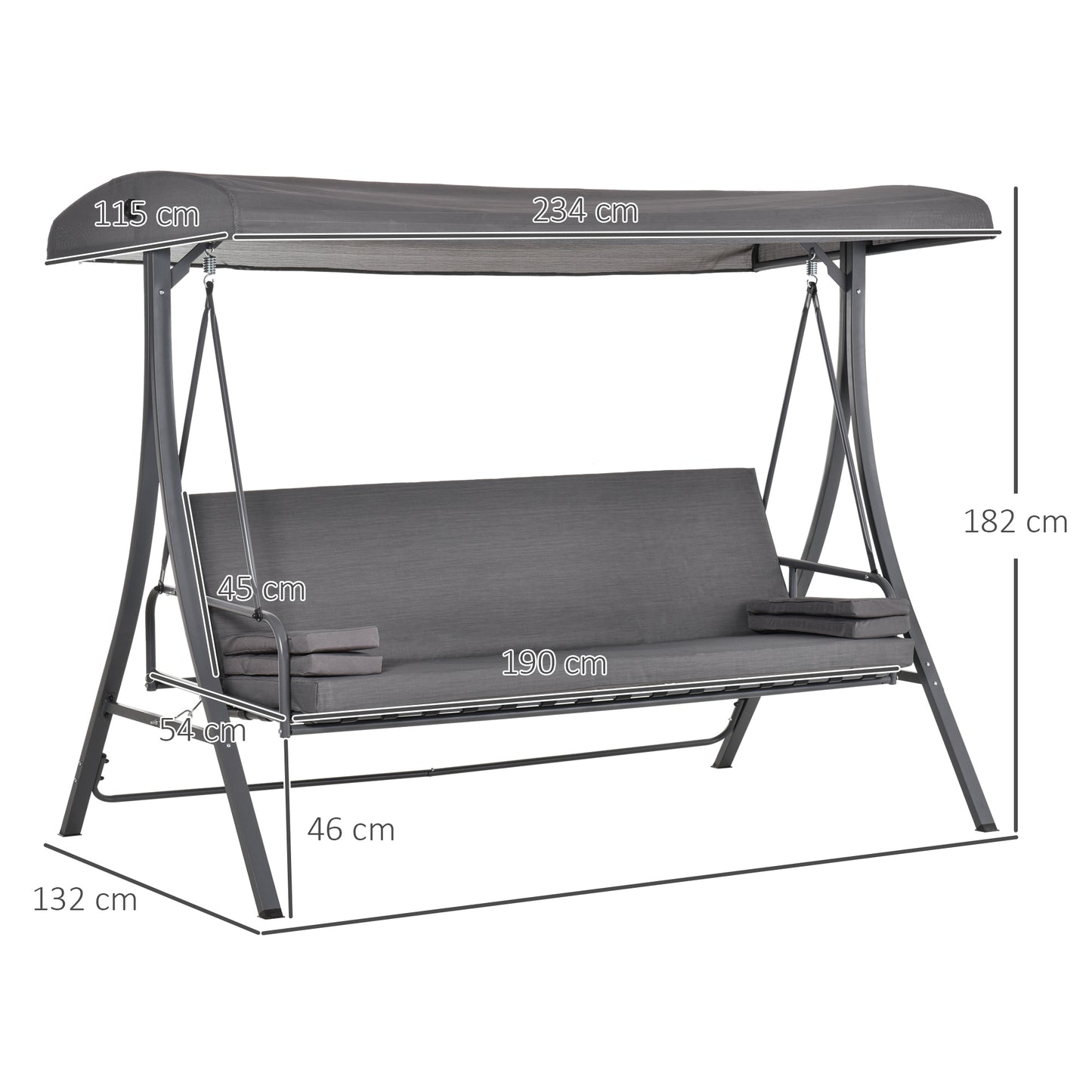 2-in-1 Patio 3 Seater Swing Chair Hammock w/ Cushion Adjustable