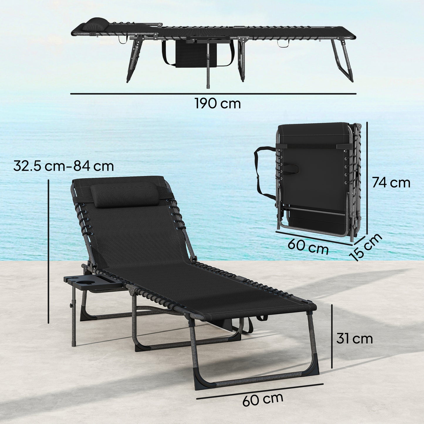 Five-Position Reclining Sun Loungers Set of 2