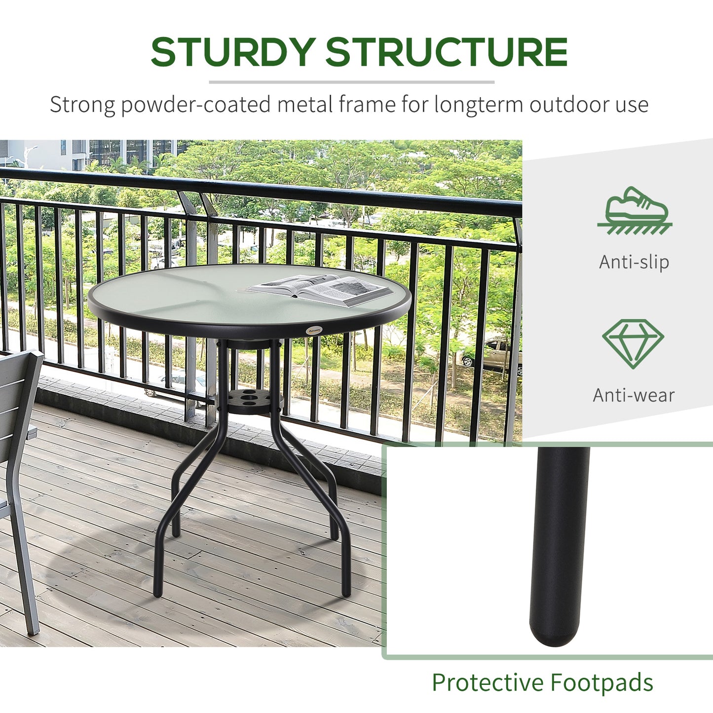 80 cm Round Garden Dining Table with Parasol Hole for 4
