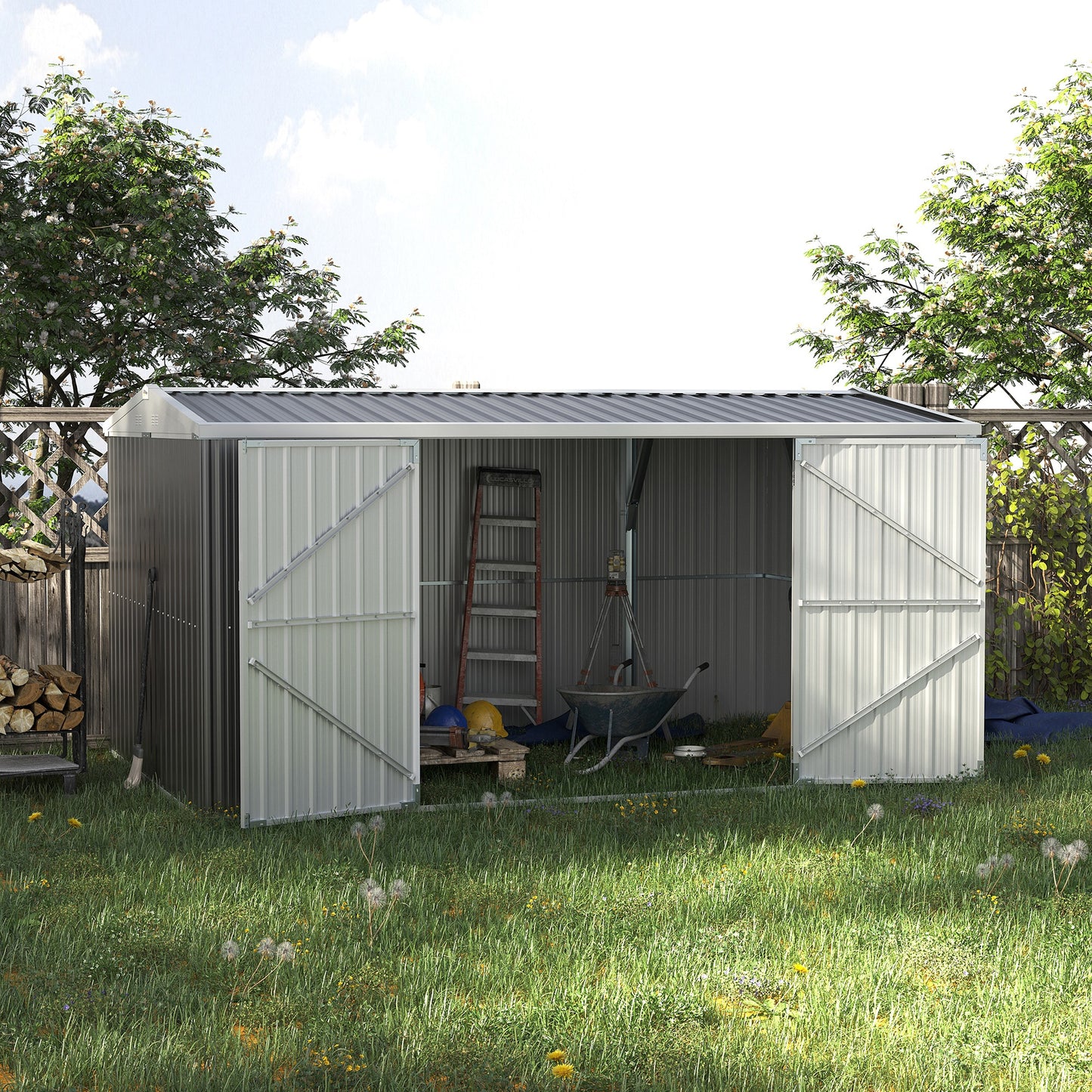 14 x 8ft Outdoor Garden Metal Storage Shed with Lockable Door