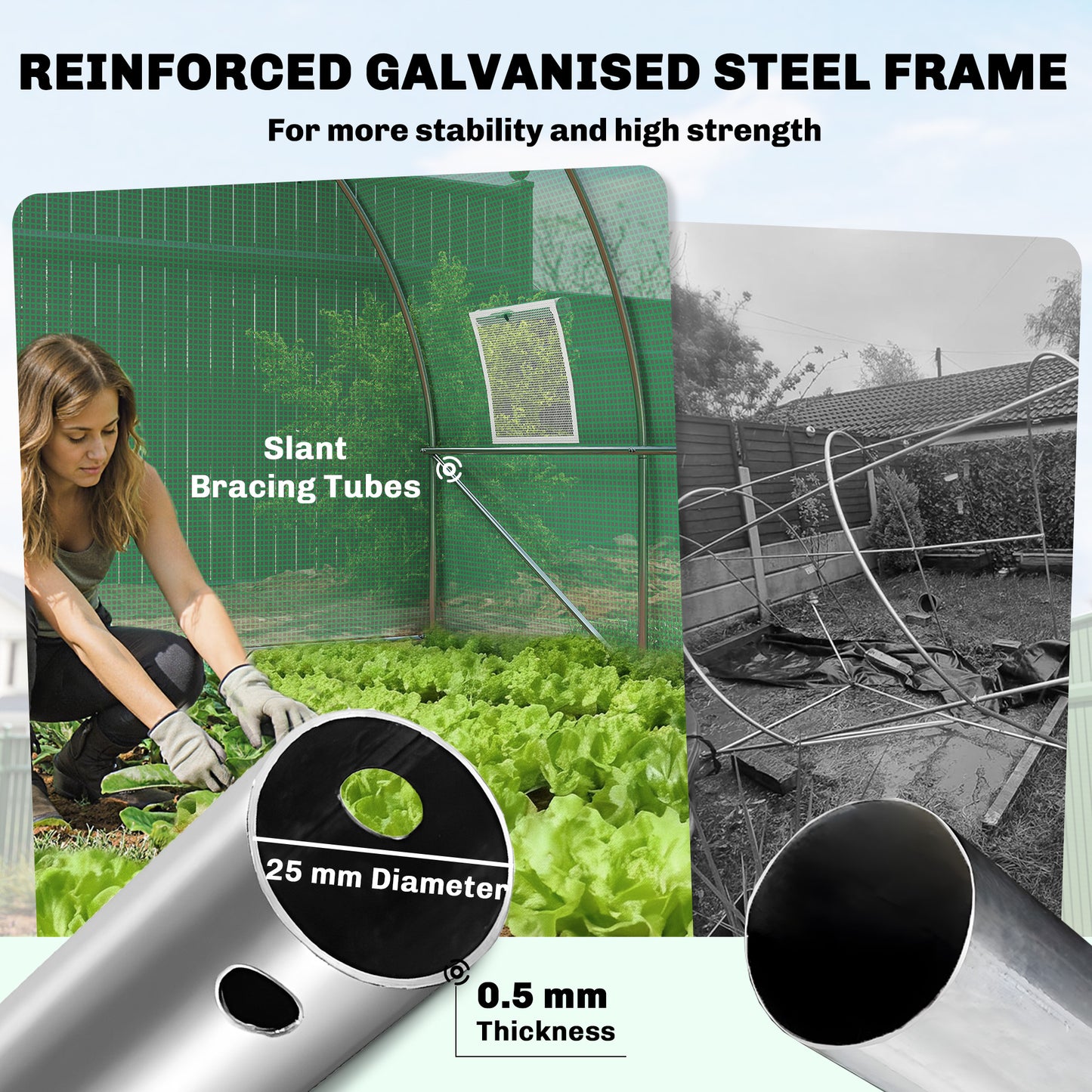 3 x 4 m Walk-in Polytunnel Greenhouse with Hinged Door
