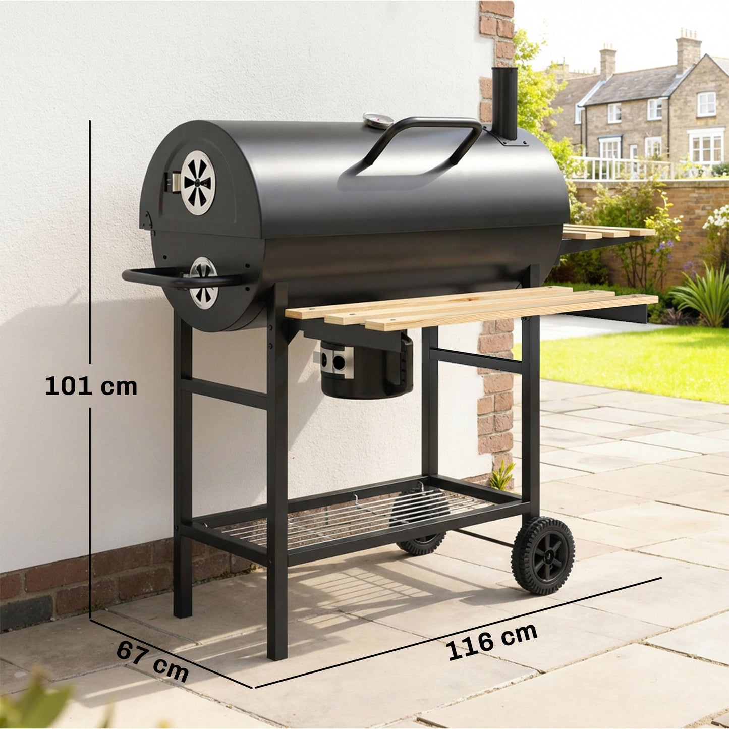 Charcoal Grill, Barrel BBQ Smoker with Warming Rack