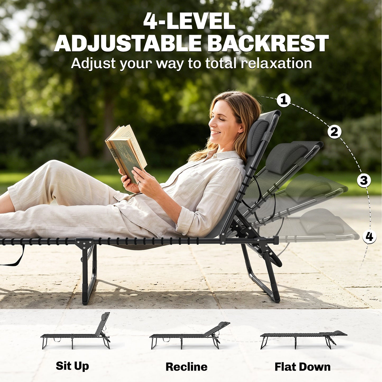Set of Two Folding Sun Loungers, with Four-Position Backs