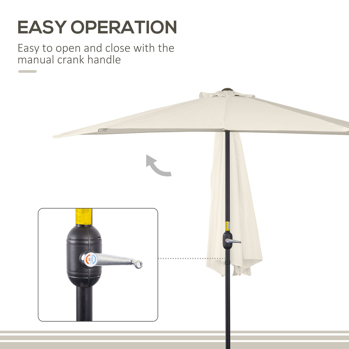 3(m) Half Parasol, Semi Round Umbrella with Metal Frame