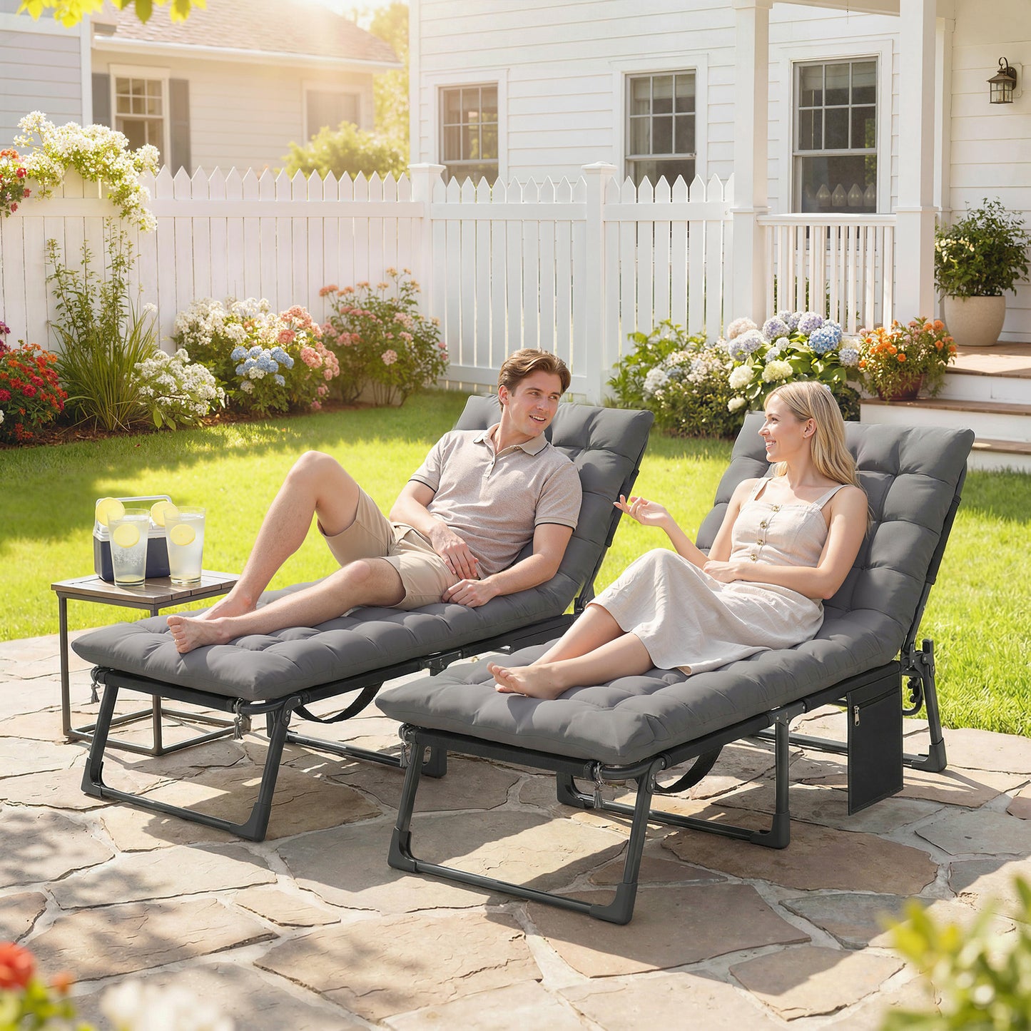 Folding Sun Loungers for Garden Set of 2