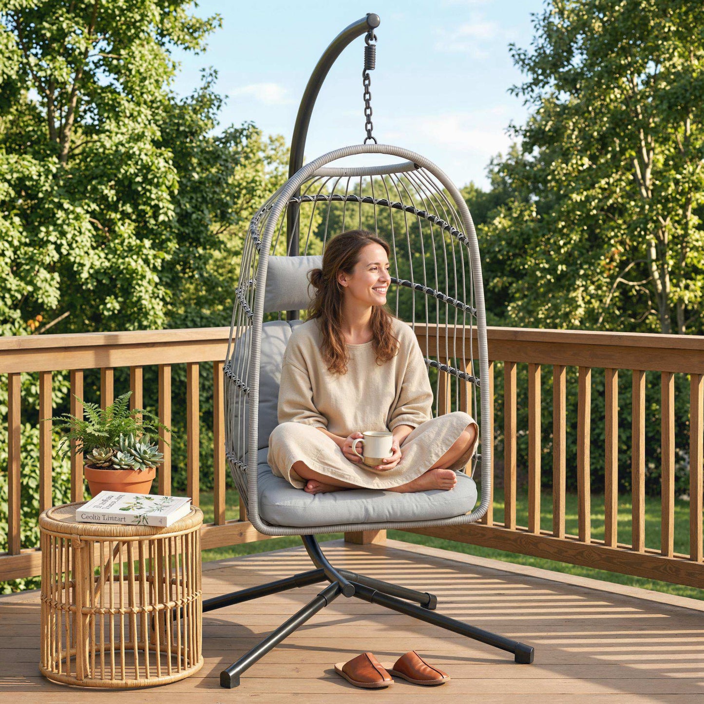 Hanging Egg Chair, Indoor Outdoor Hammock Swing Chair with Stand (2)