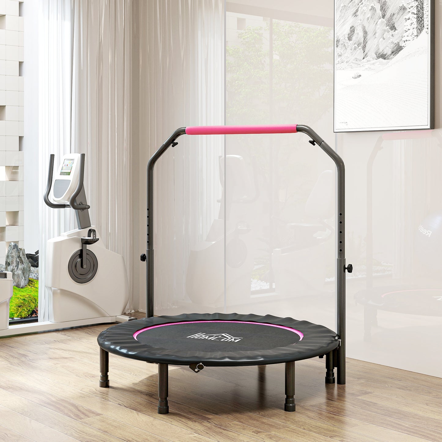 45" Foldable Mini Fitness Trampoline, with Adjustable Foam Handle