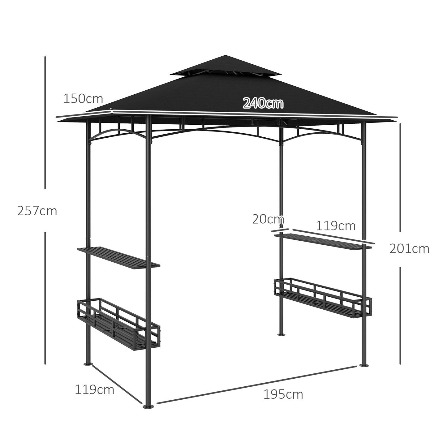 150 x 240cm BBQ Grill Gazebo, with Shelves