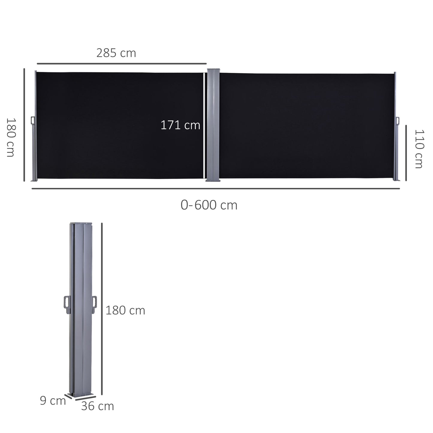 600 x 180 cm (HxL) Retractable Awning Double Canopy Side Privacy