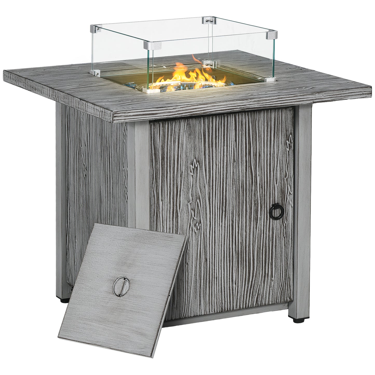 71cm 50,000 BTU Gas Fire Pit Table with Cover and Glass Screen
