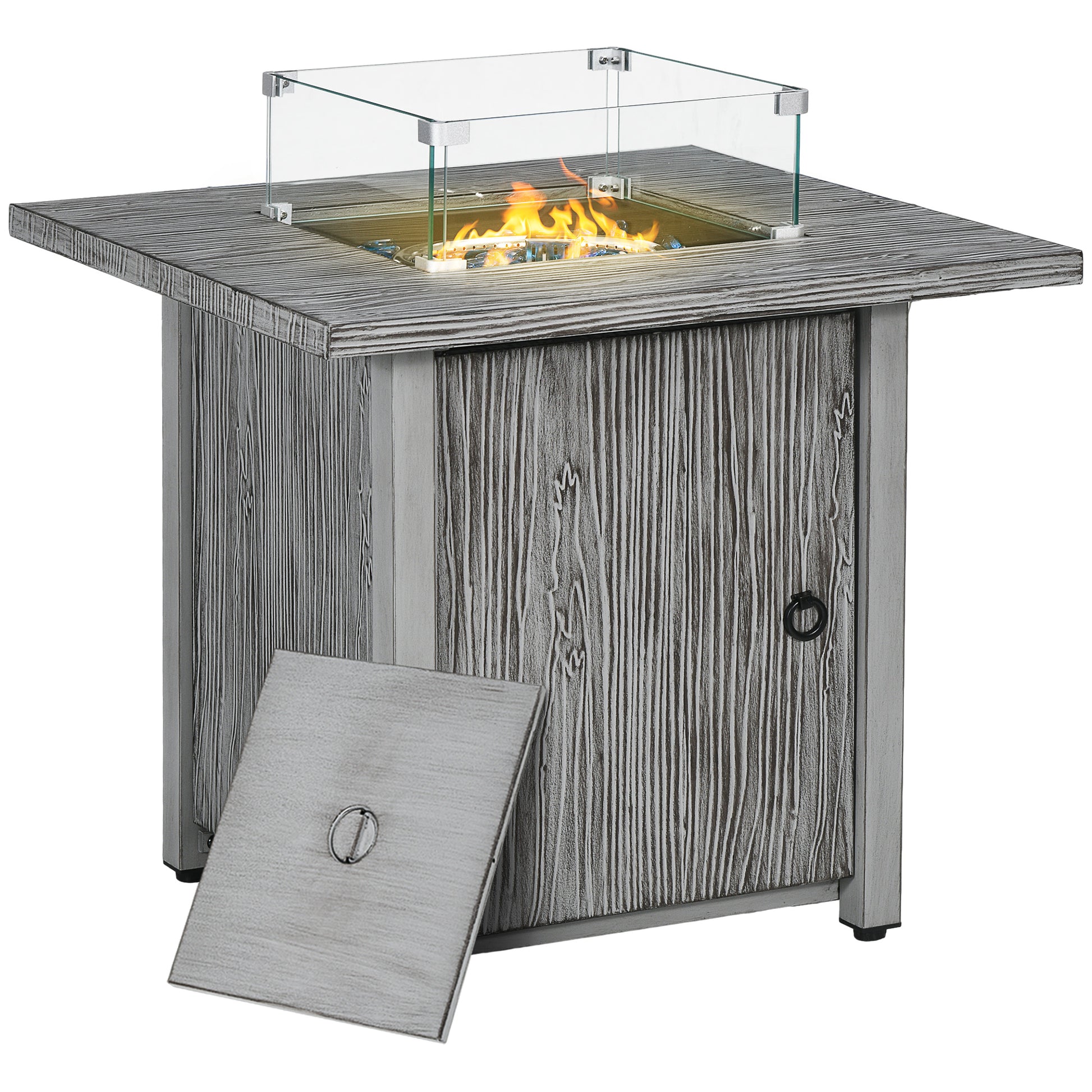 71cm 50,000 BTU Gas Fire Pit Table with Cover and Glass Screen