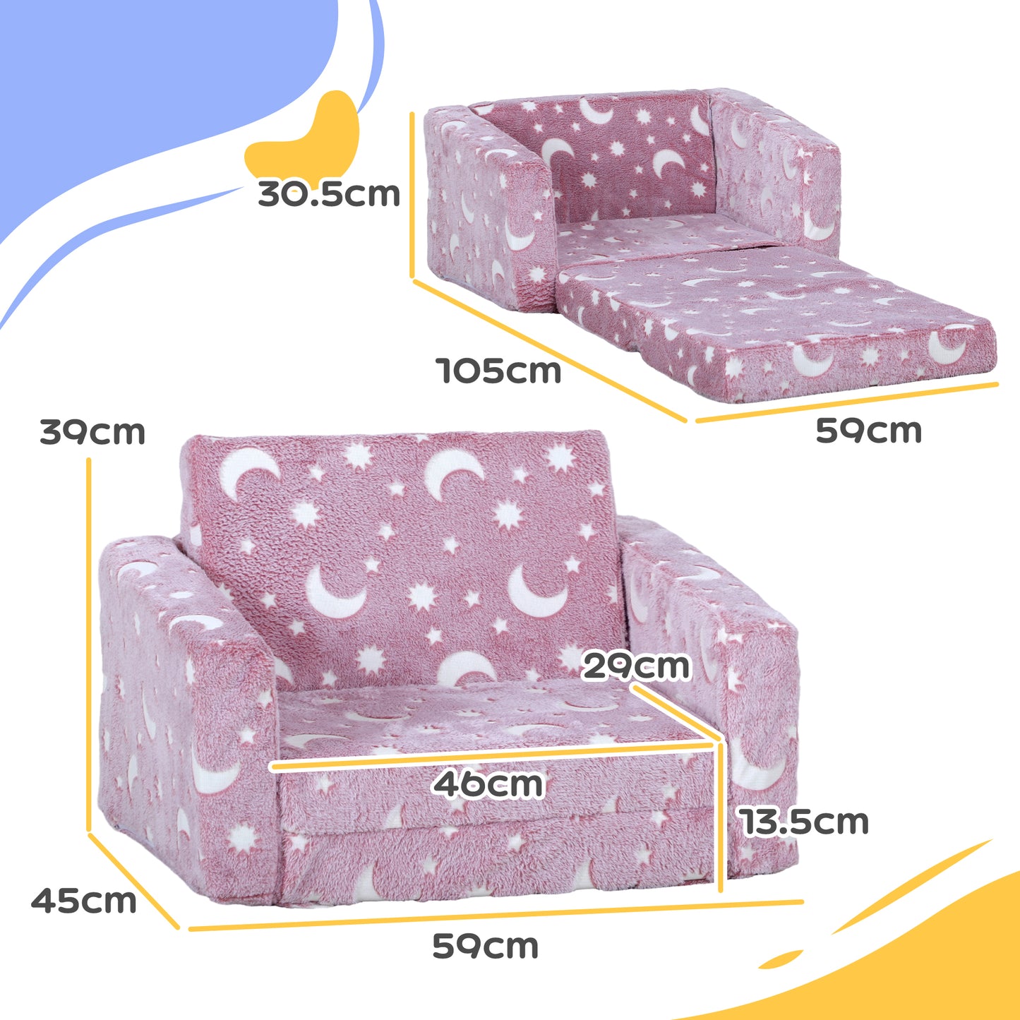 2 in 1 Kids Folding Bed Armchair with Glow in The Dark Cosmic Design