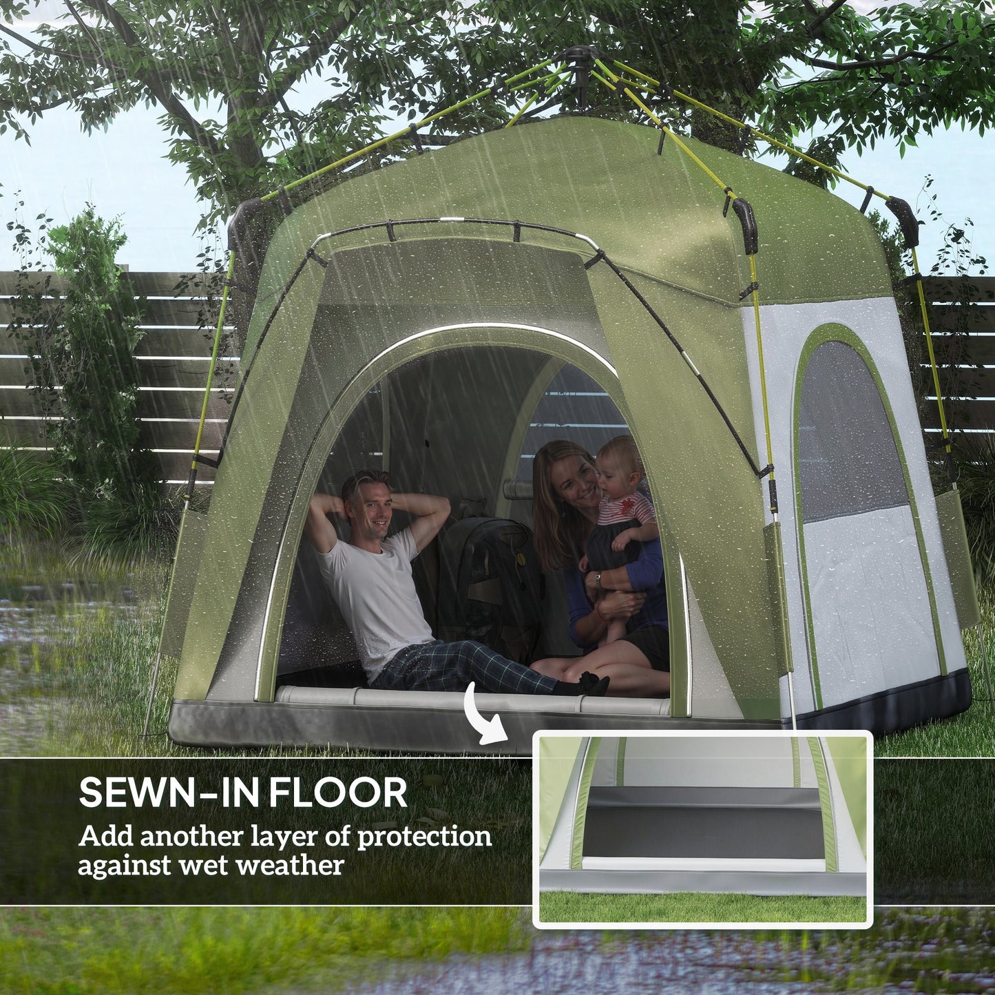 Instant Pop Up Camping Tent, 3 Man Dome Tent with 4 Doors