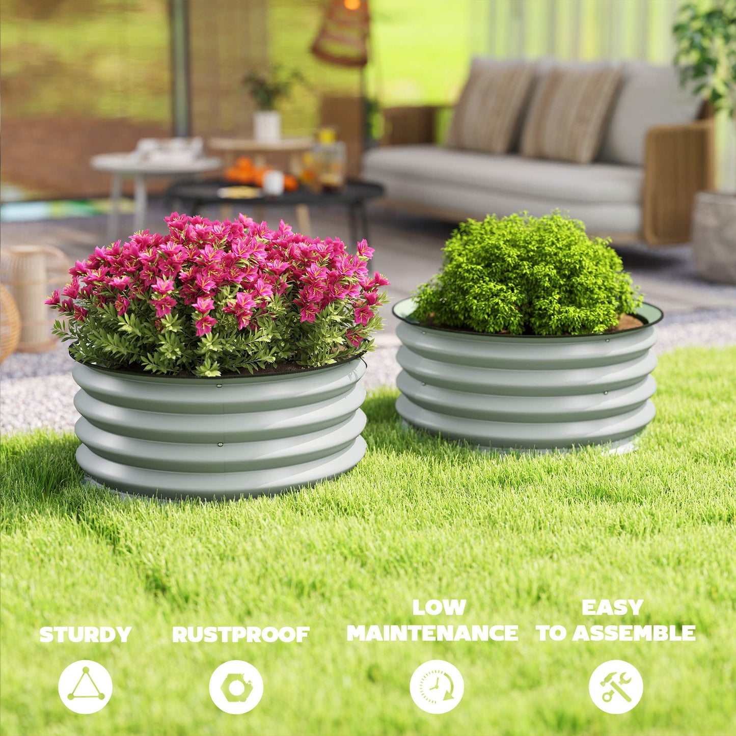 Set of 2 Raised Garden Bed, Metal Planter Box with Safety Edging
