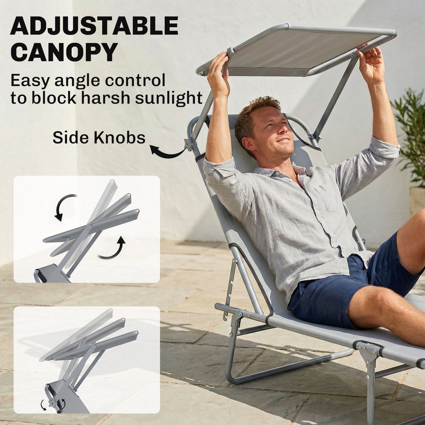 Folding Sun Lounger with Canopy