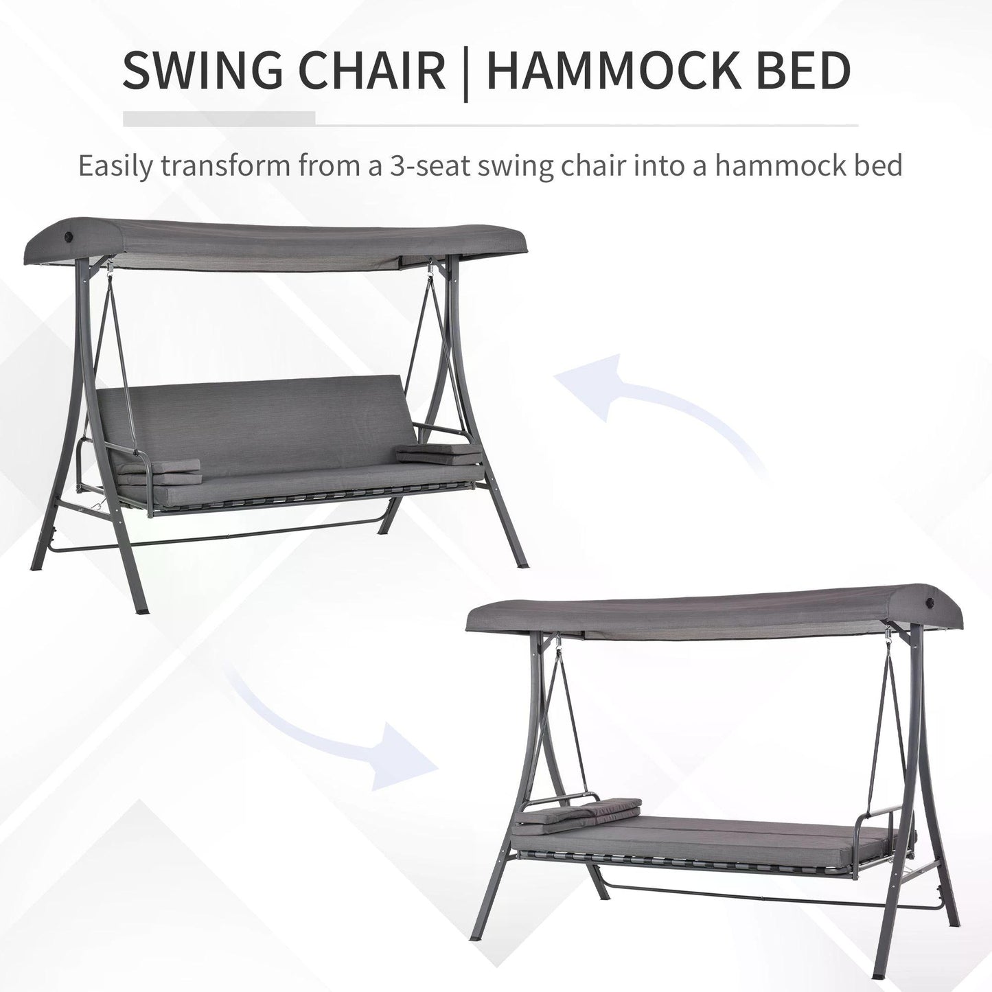 2-in-1 Patio 3 Seater Swing Chair Hammock w/ Cushion Adjustable