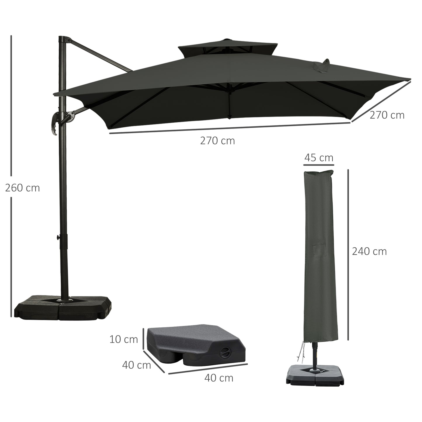 Cantilever Parasol 360 Degree Rotation Angle Adjustment Outdoor