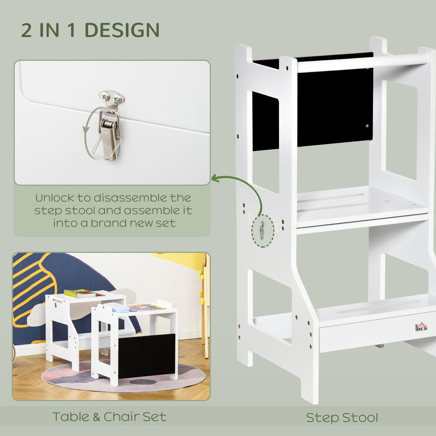 2 in 1 Kids Kitchen Step Stool with Safety Rail Toddler Steps