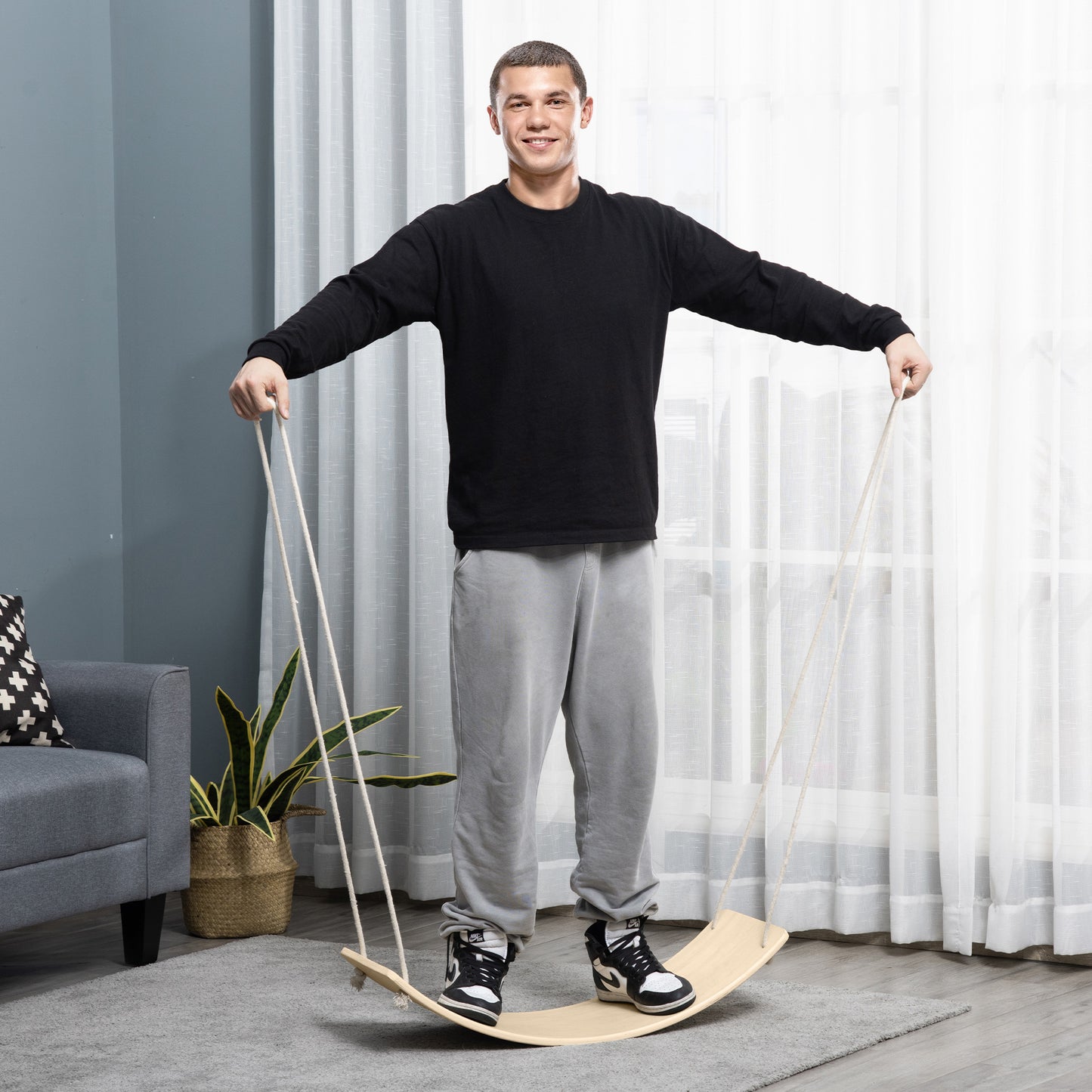 Wood Wobble Board with Ropes, Balance Board for Full Body Workout