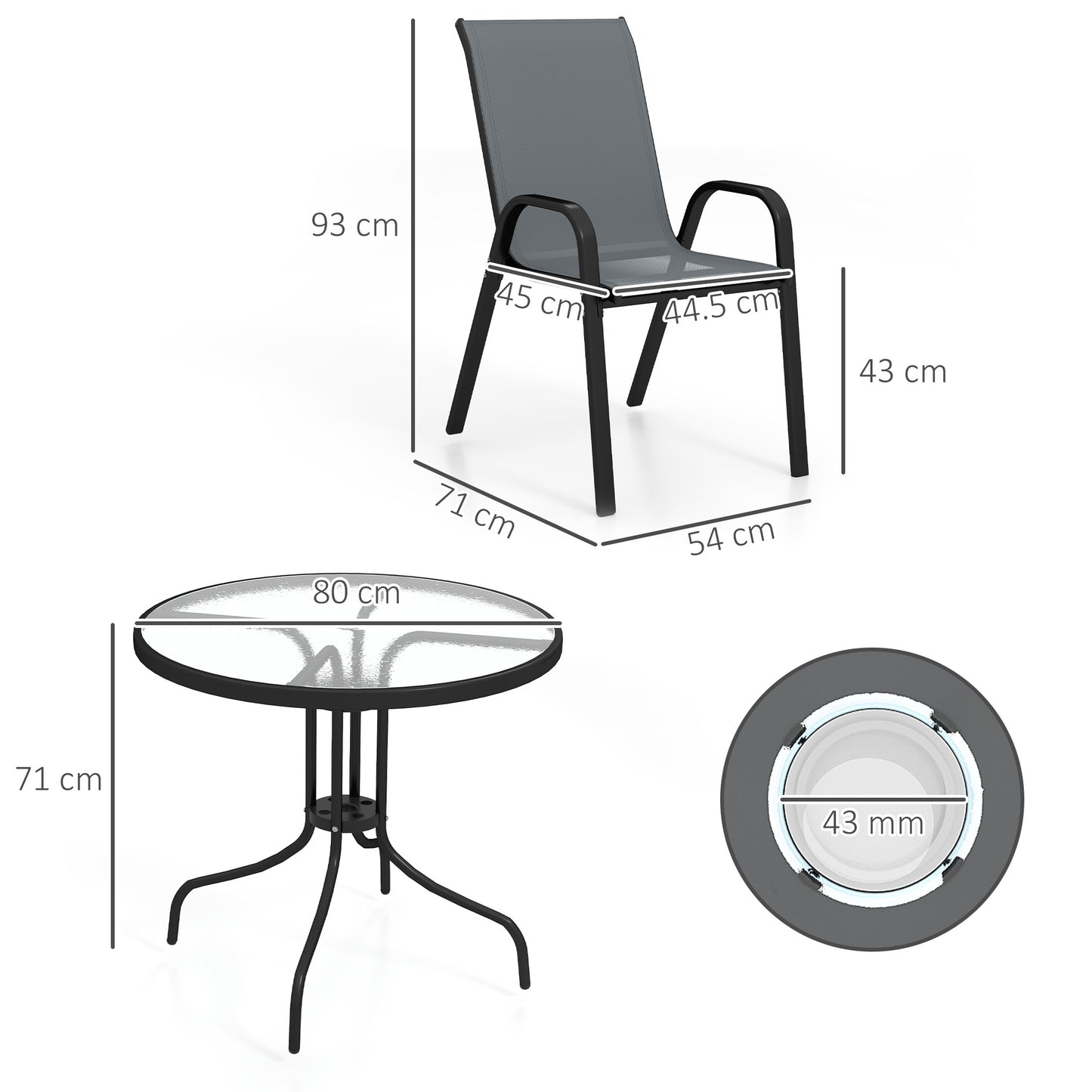 Five-Piece Steel Patio Set, with Glass-Top Table