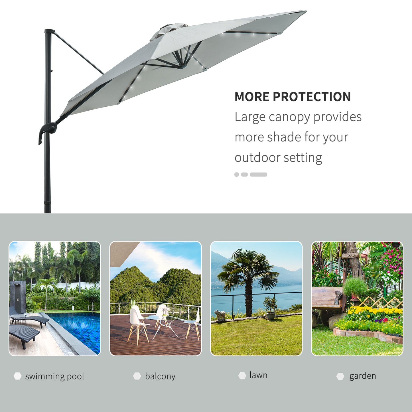 3(m) LED Cantilever Parasol Garden Sun Umbrella w/ Cross Base