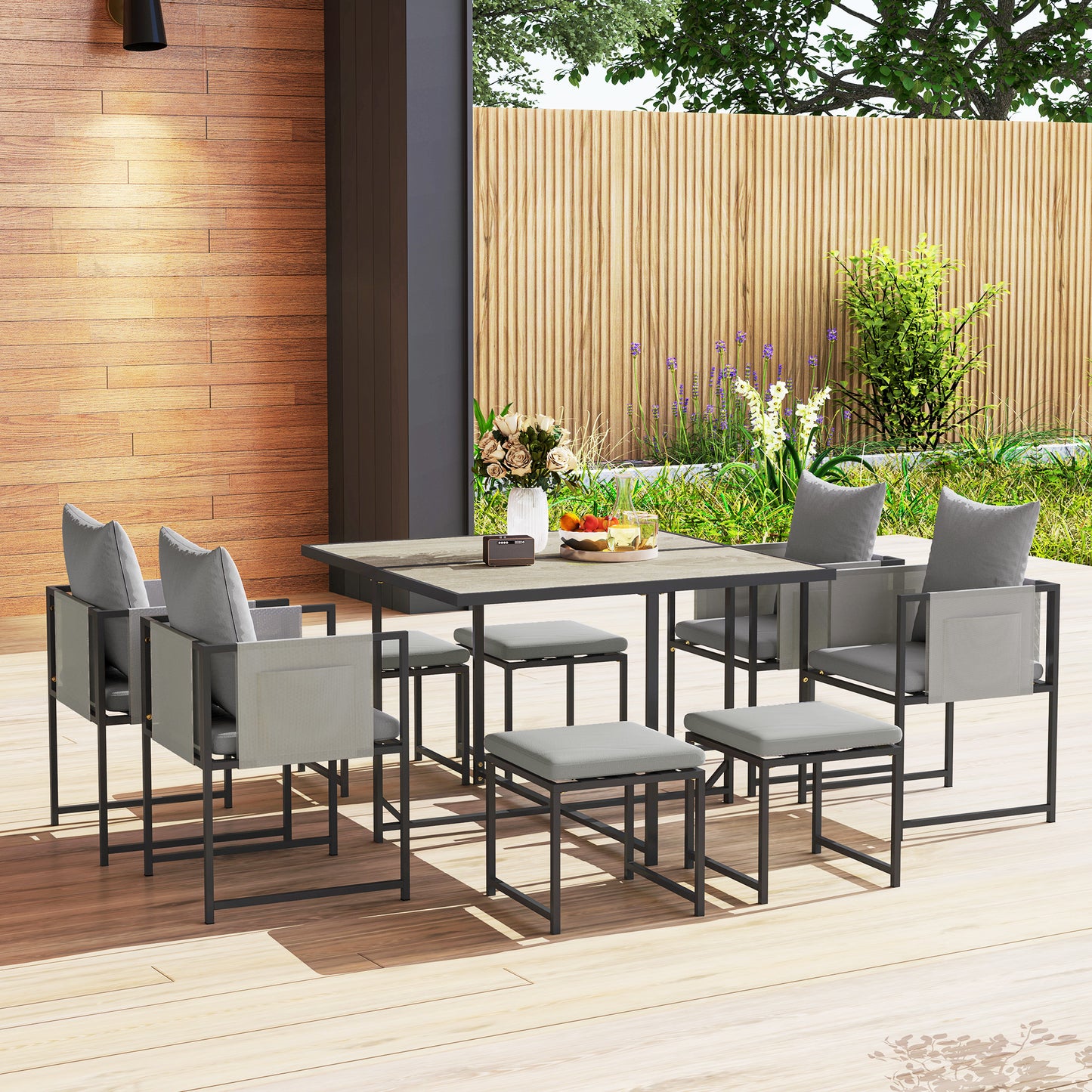 Nine-Piece Steel Frame Garden Dining Set