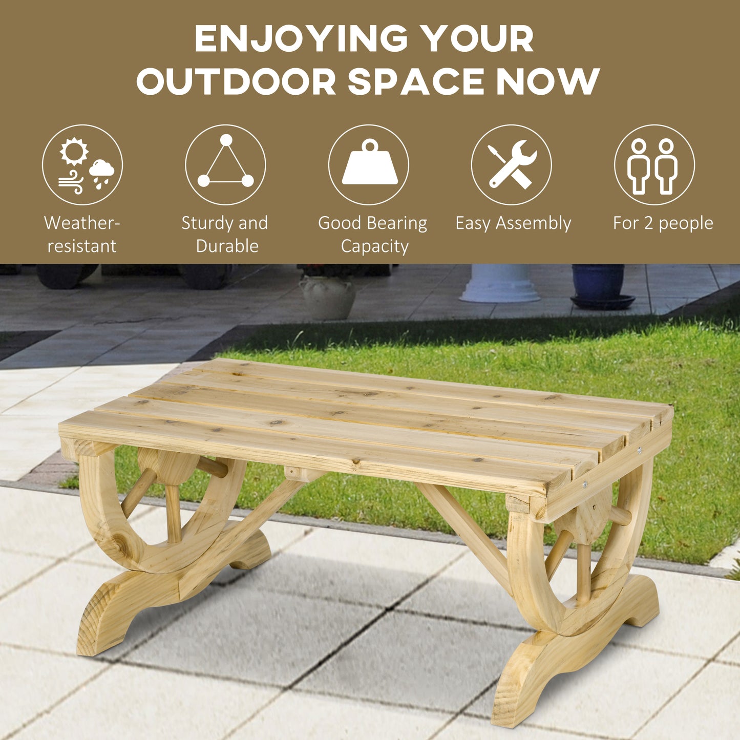 2-Person Garden Bench Rustic Wooden Outdoor Bench