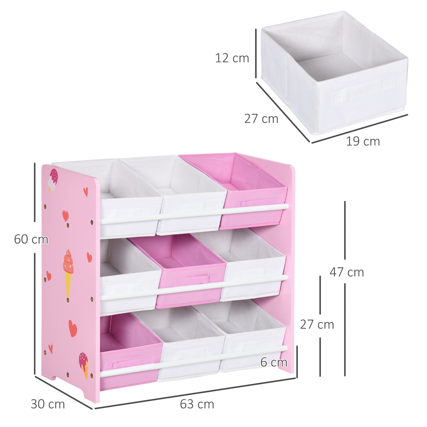 Kids Storage Rack, with Nine Removable Baskets, for Nursery, Bedroom