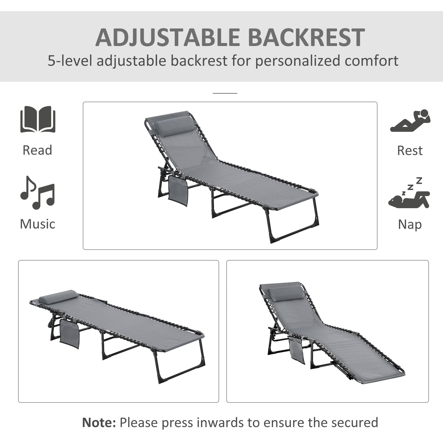 Portable Sun Lounger Set of 2, Folding Camping Bed Cot