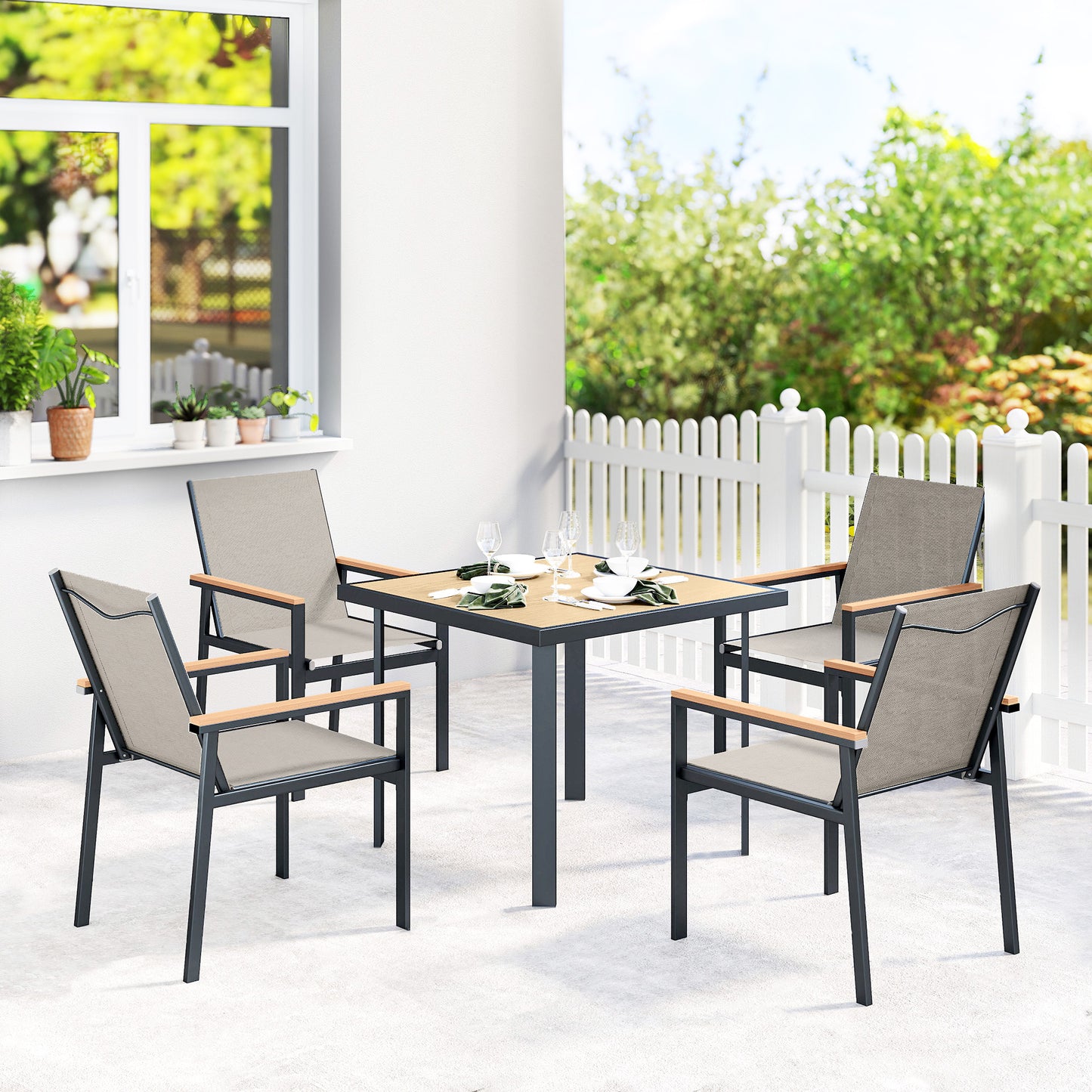 Five-Piece Metal Dining Set, with Glass-Top Table