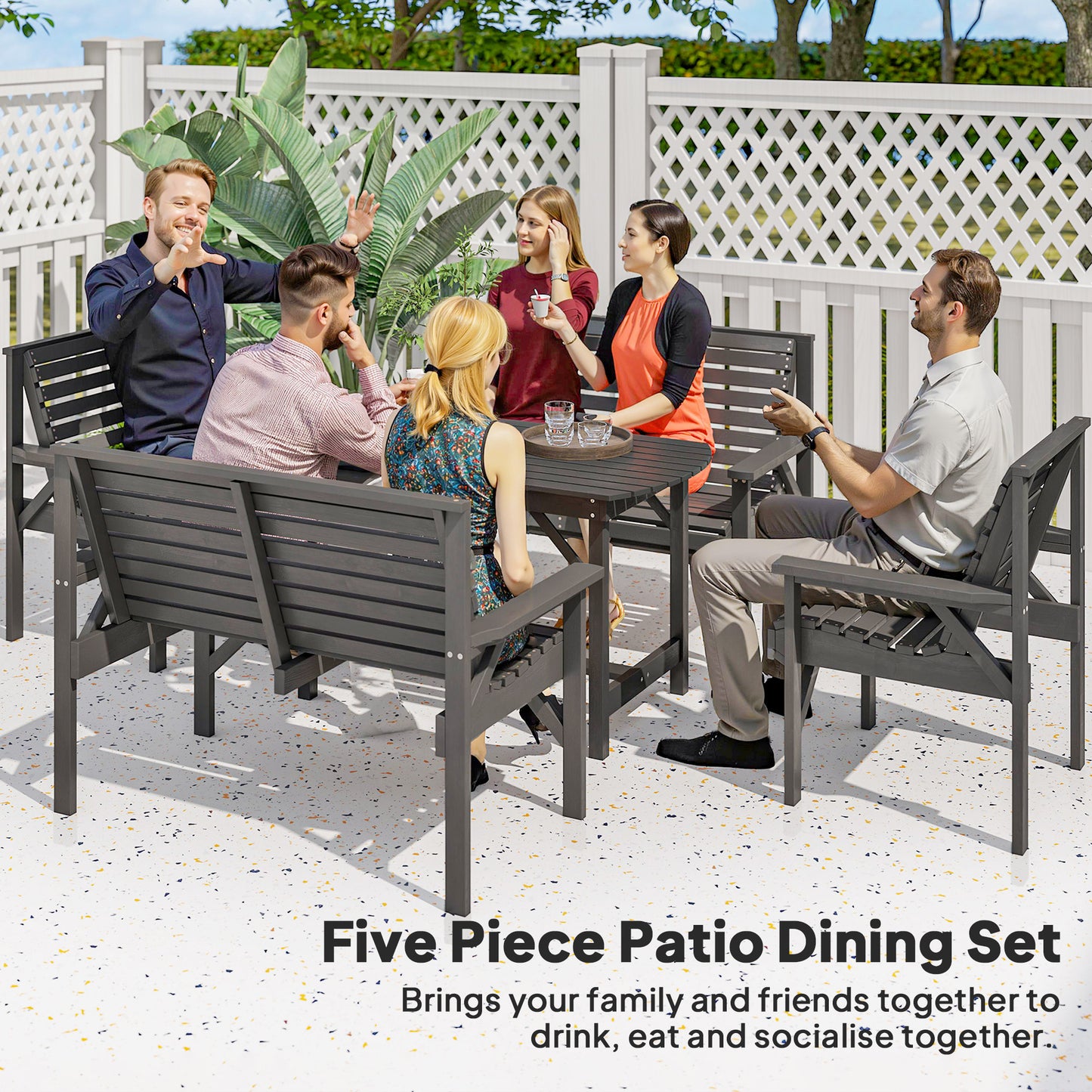 5 Piece Wooden Garden Dining Set for 6