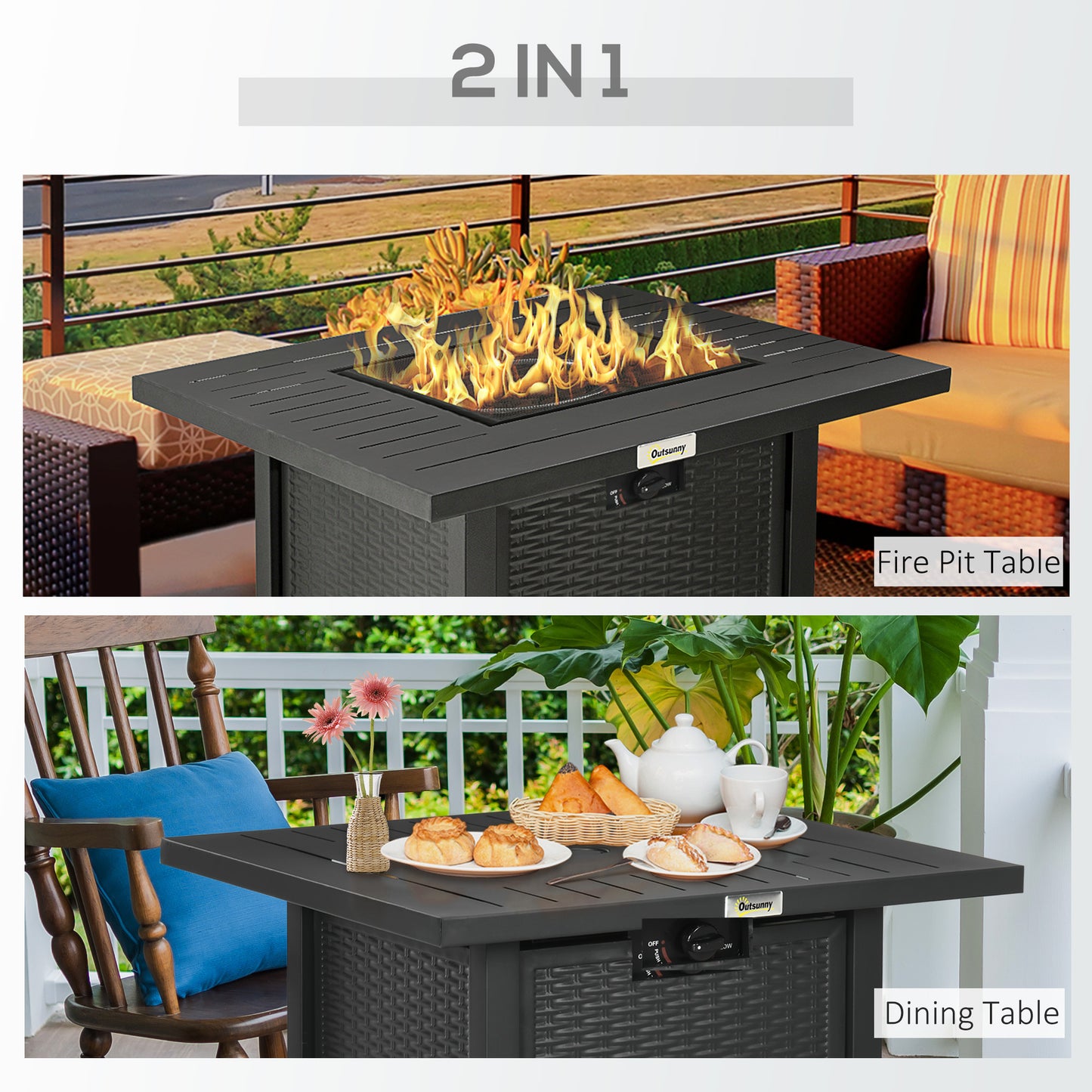 Rattan-style Propane Gas Fire Pit Table with 40,000 BTU Burner