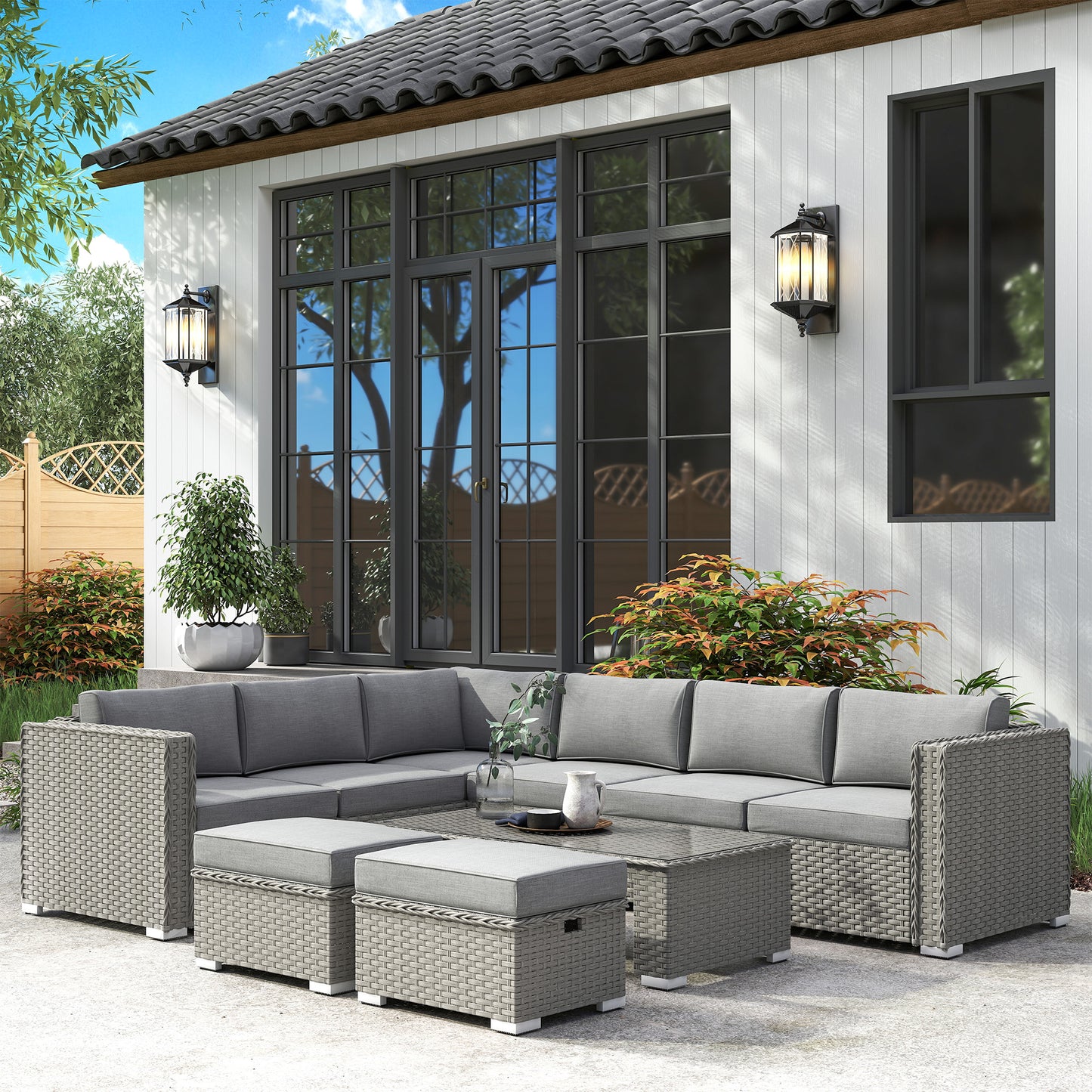6 Pieces Outdoor PE Rattan Wicker Corner Sofa Set