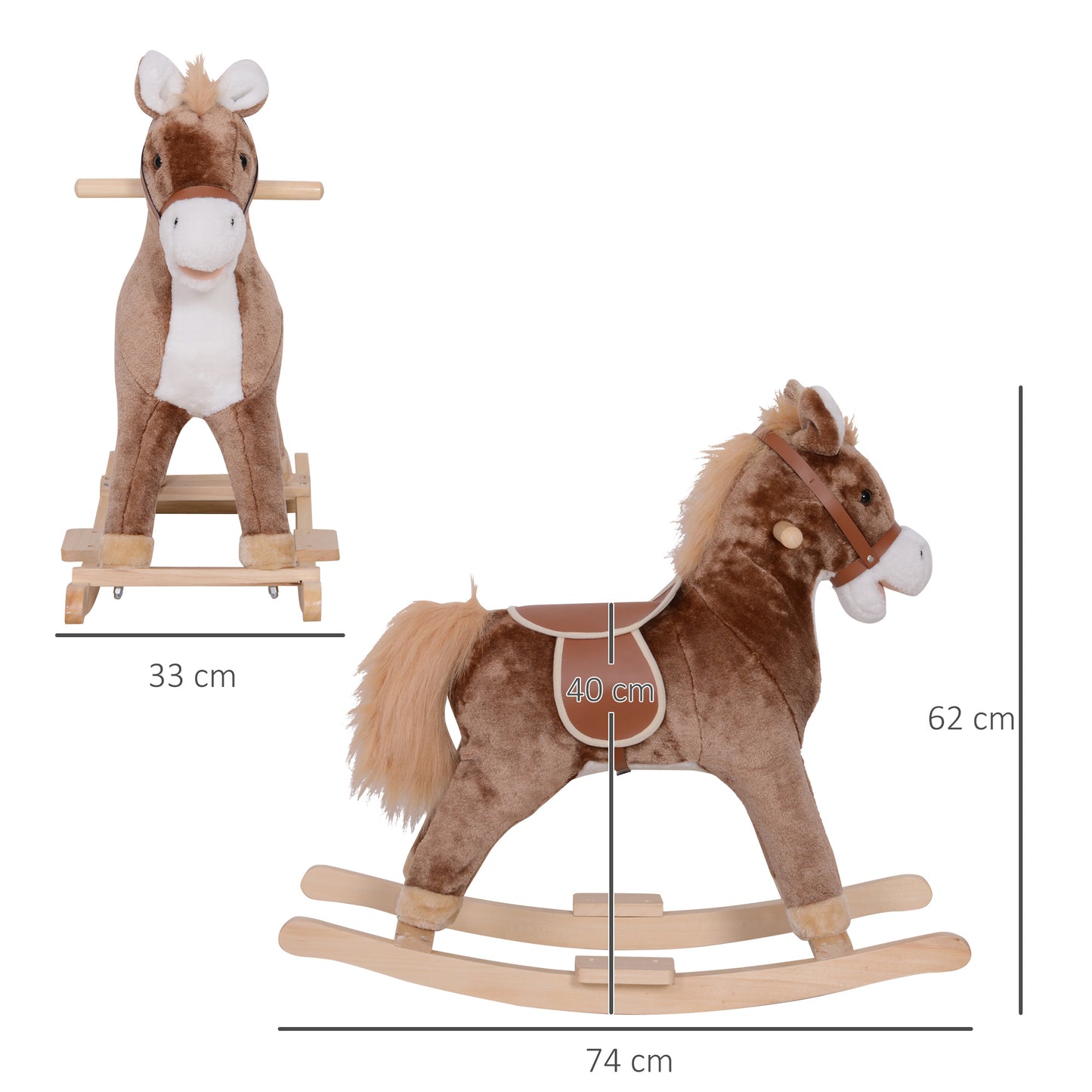 Kids Children Plush Rocking Horse Wooden Base Ride On Toy Rocker